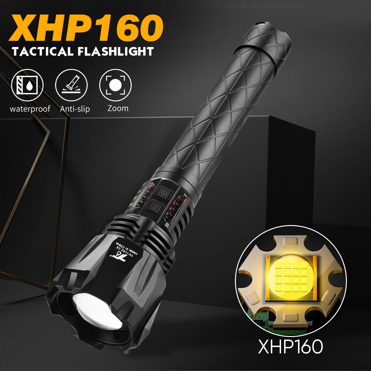 T6 Rechargeable Flashlights - 5 Modes Super Bright Flash Light For Camping Outdoor Emergency Home, 100000 Lumen High Power Led Torch Light Handheld Ipx65 Waterproof Tactical Flashlight Adjustable Zoom