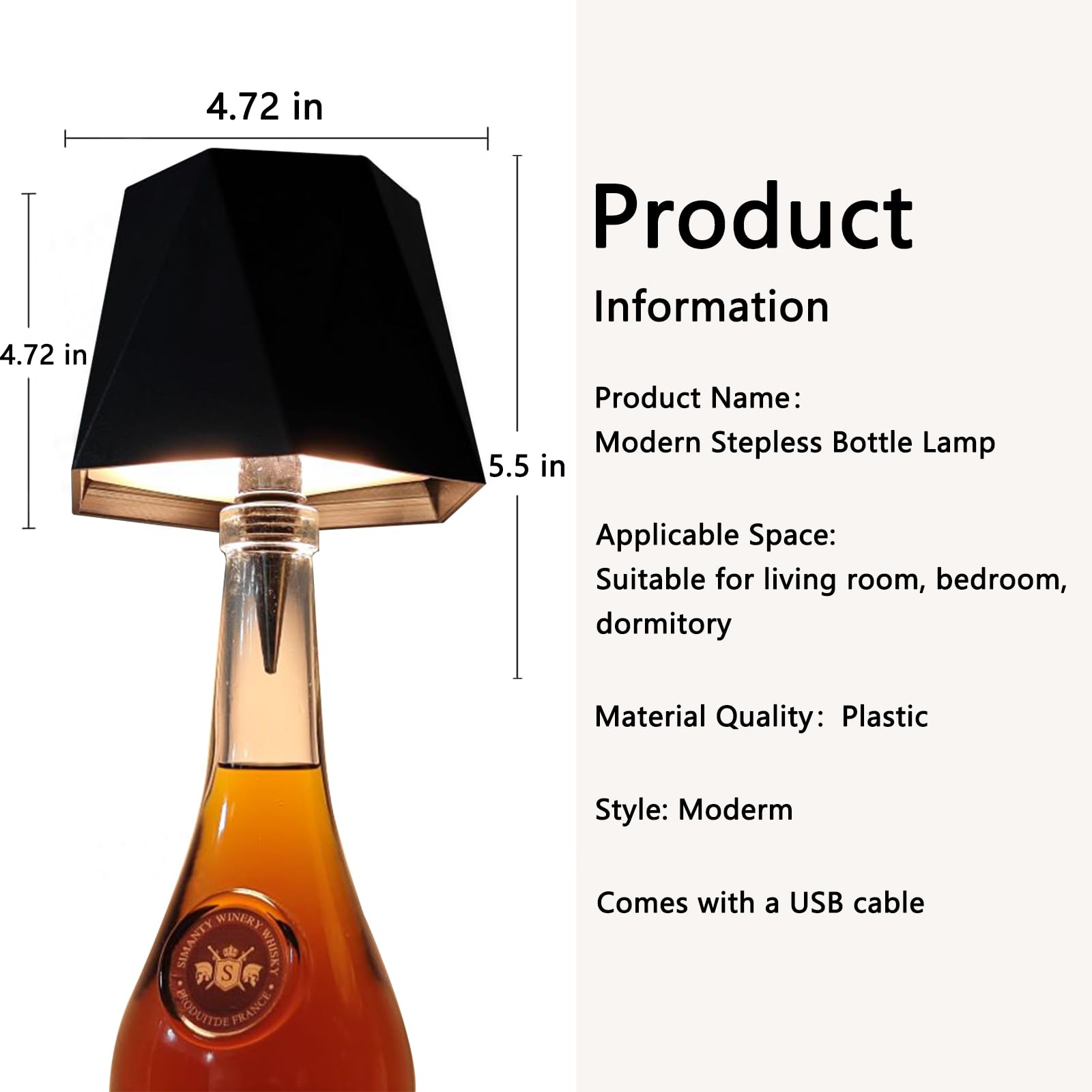 Jkeyes 2Pcs Black Wireless Liquor Wine Bottle Lamp Touch Dimmable 3 Color Stepless Bottle Light 5000Mah Battery Powered Lamp, Rechargeable Led Desk Lamp Shades For Bedroom, Restaurant & Bar