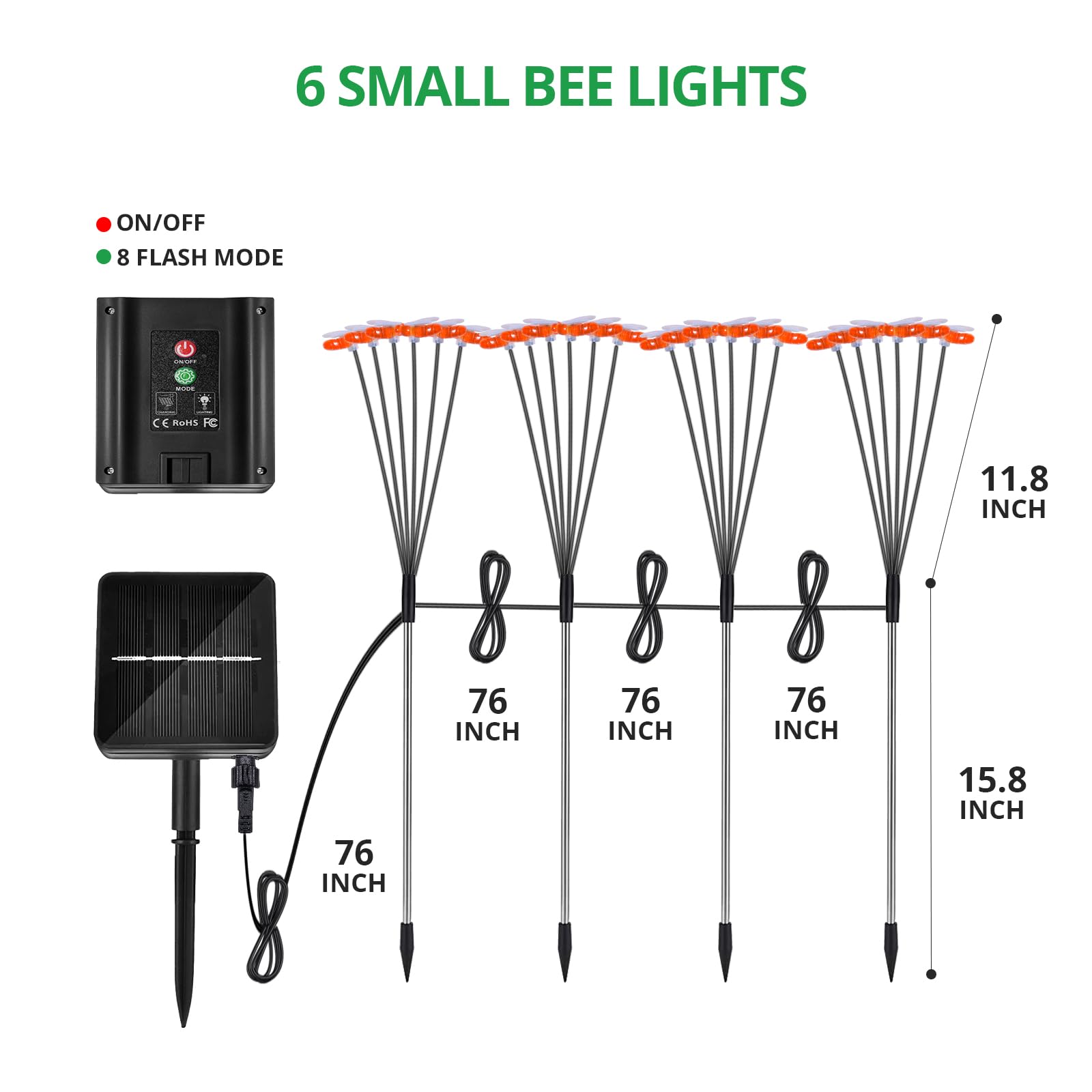 Ifalarila Solar Lights For Outside, [4 Pack] Garden Solar Lights Outdoor Waterproof, Separate 1200Mah Solar Panel Power Daisy Chained To Swaying Bee Lighting With 8 Flash Modes For Yard Pathway Patio