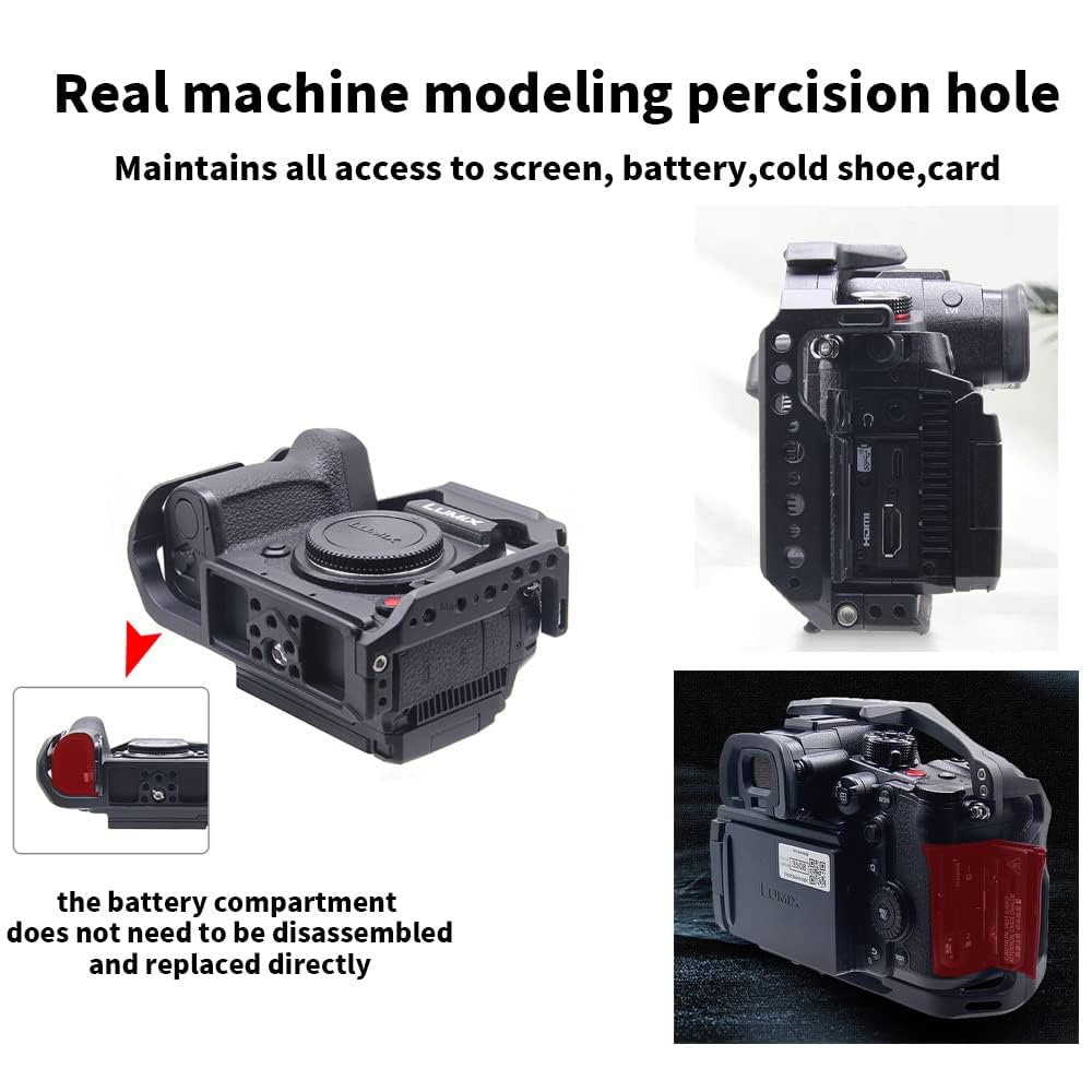 M-Remote Gh6 Aluminum Alloy Video Camera Cage For Lumix Gh6 W Cold Shoe Mount 1/4&3/8 Inch Screw Holes Full Dslr Camera Cage Rig