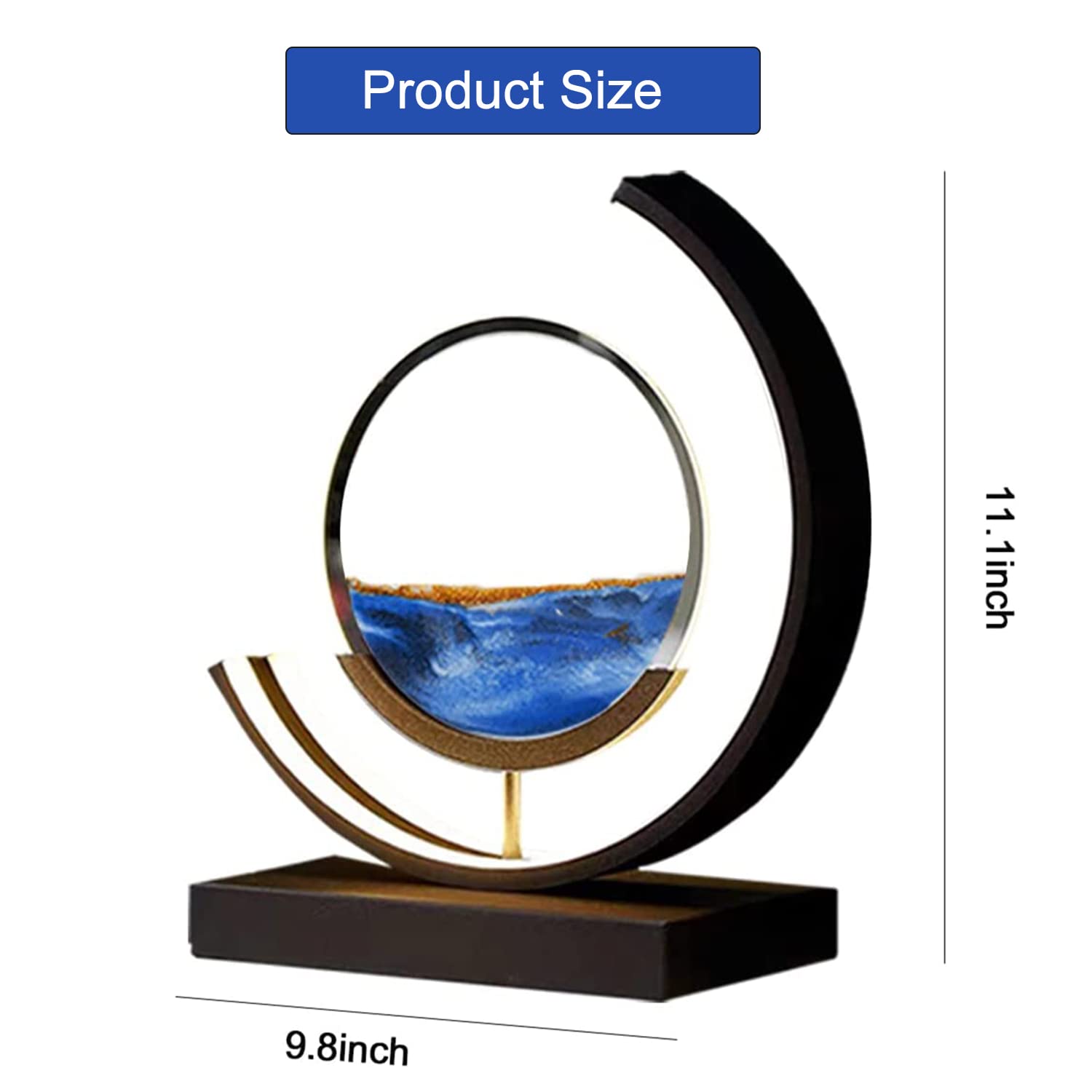 Heuanpte Moving Sand Art Table Lamp - 3D Round Picture With 3 Colors And Stand - Relaxing Desktop Home Office Decor