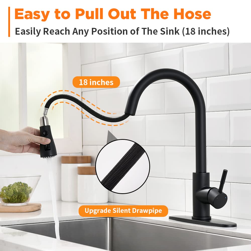 Owofan Black Kitchen Faucets With Pull Down Sprayer Kitchen Sink Faucet With Pull Out Sprayer Single Hole Deck Mount Single Handle Stainless Steel Grifos De Cocina 866068R