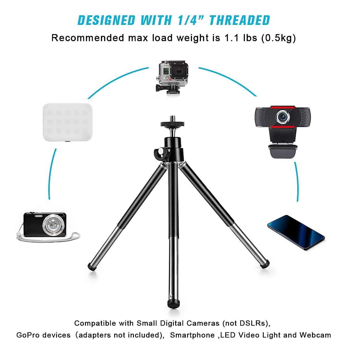 Tigayan Mini Tripod For Phone And Webcam, Metal Extendable Stand With Phone Holder, Black