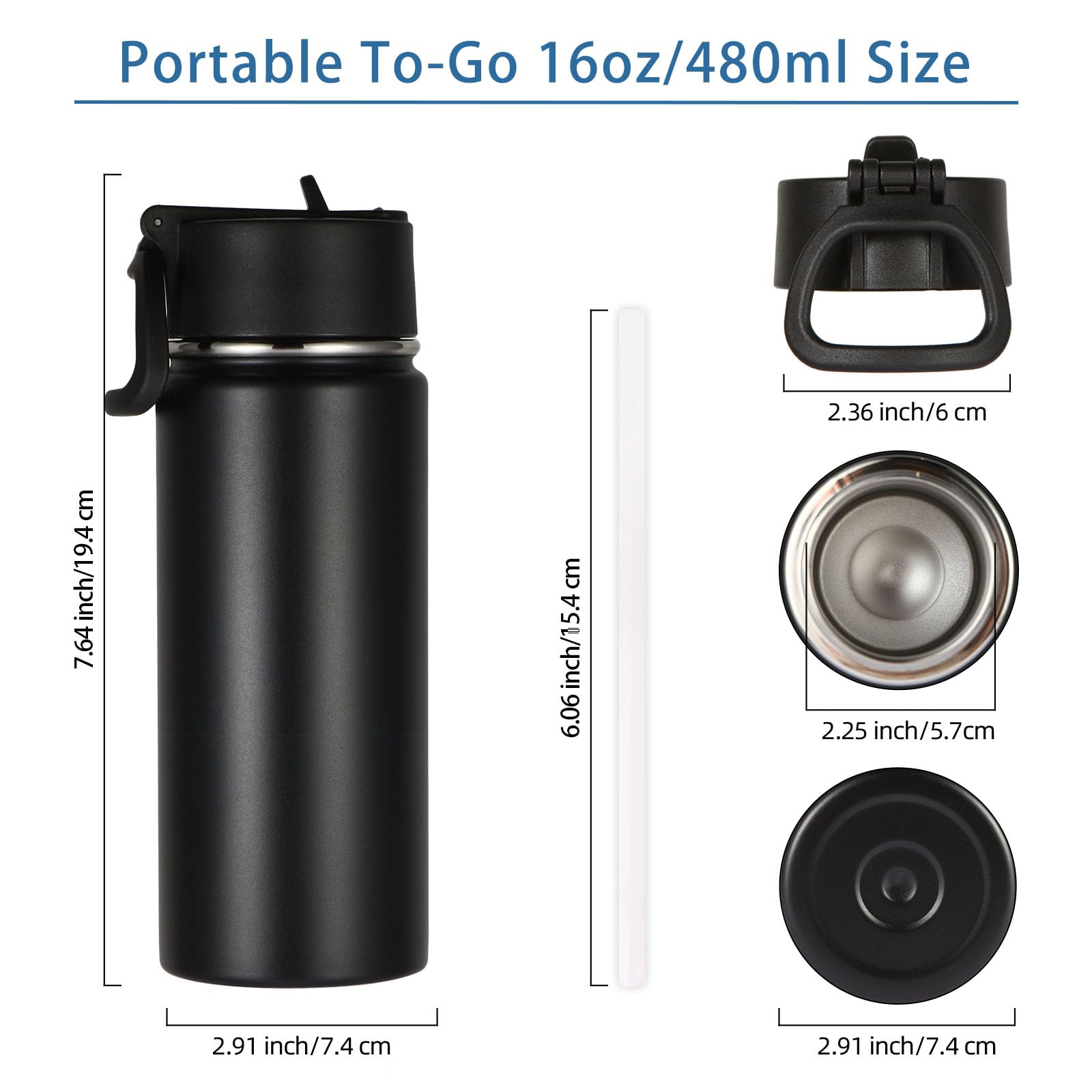 Volhoply 16 Oz Kids Water Bottle Bulk 4 Pack,Insulated Sports Bottles With Straw Lid,Stainless