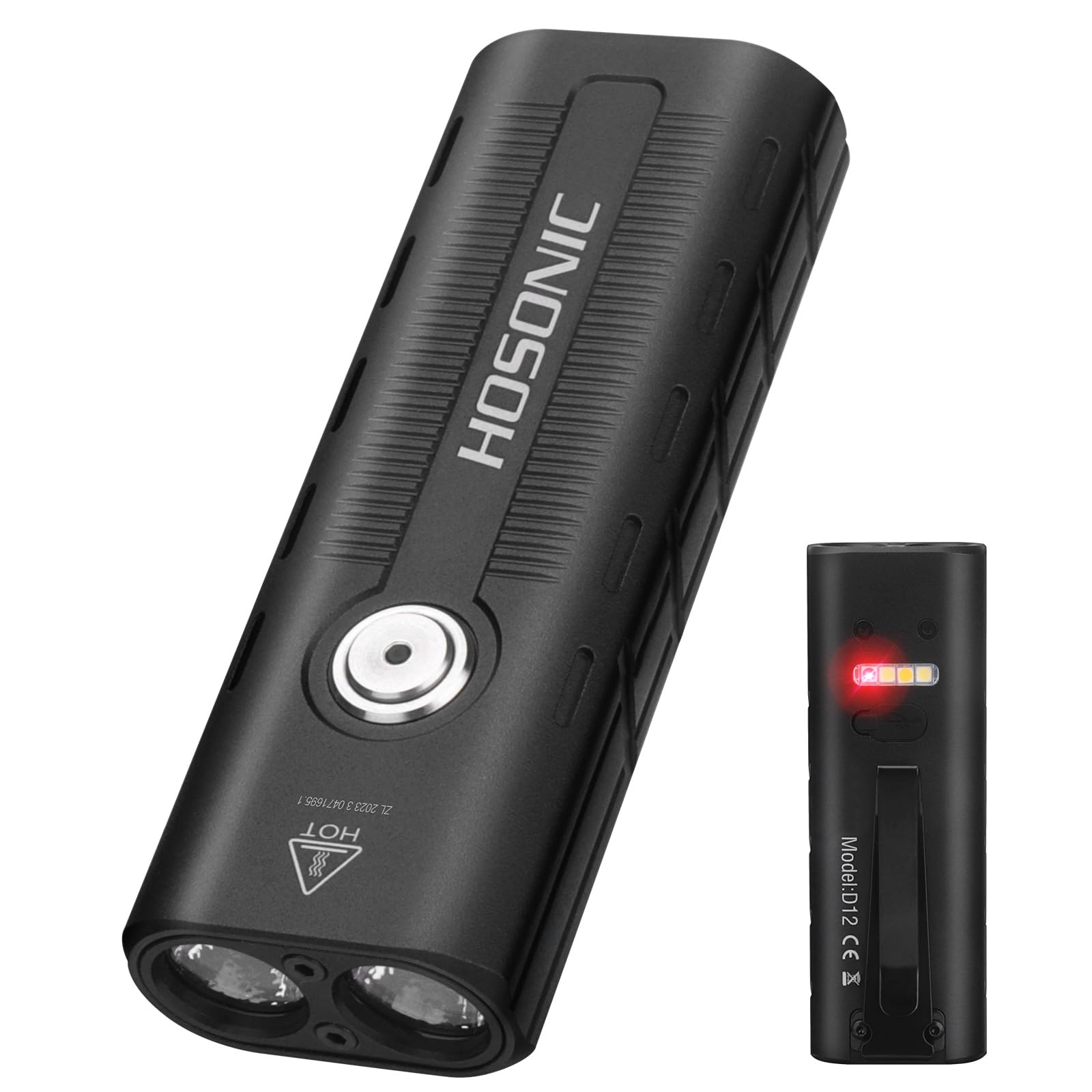 Hosonic D12 Rechargeable Edc Flashlight 1800 Lumen, Small Flat Flashlights Powerful With Red Light,Pocket Clip And Magnetic, Led Super Bright Flash Light 10 Modes For Home Camping Emergencies