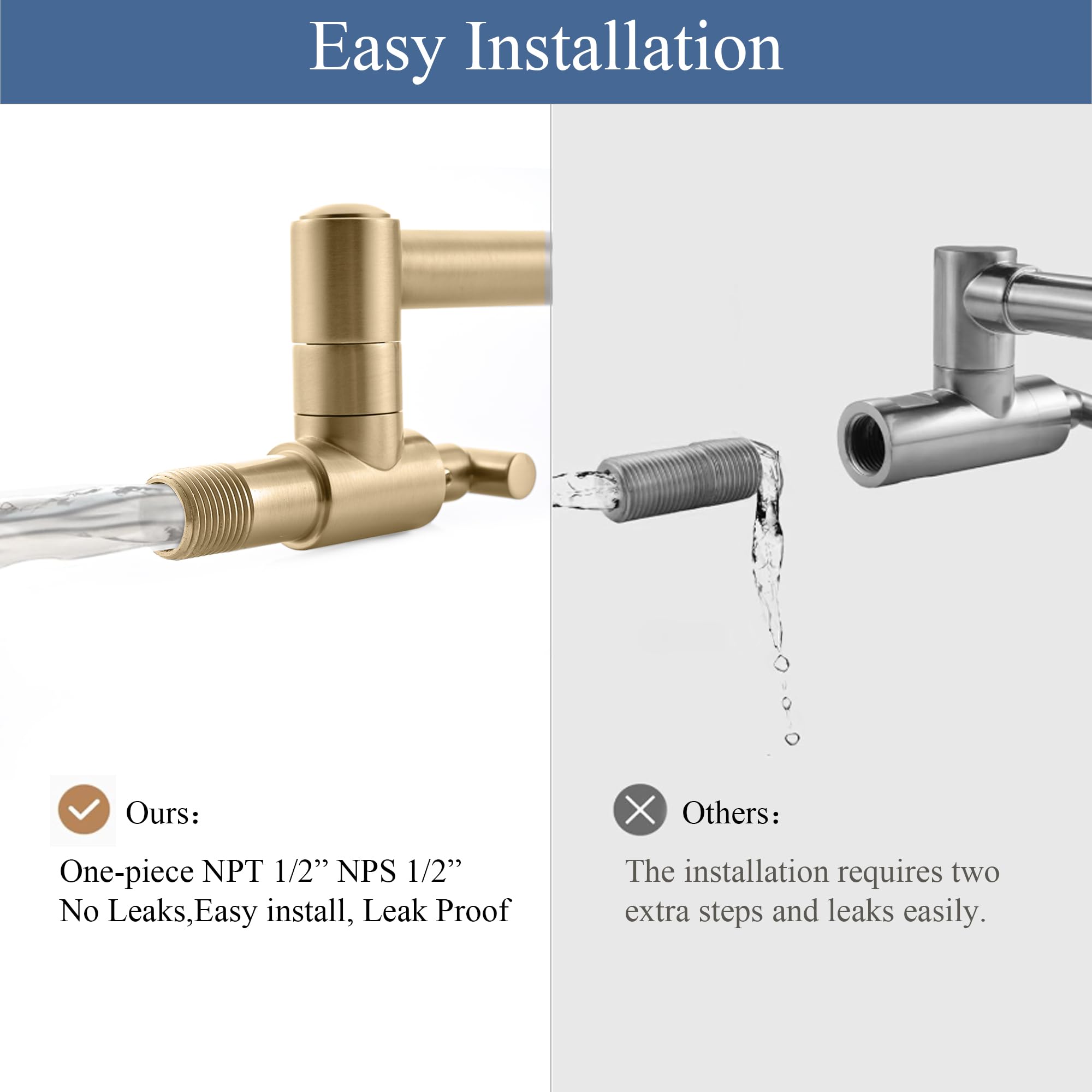 Diamondforge Pot Filler Faucets - For Kitchen, Sink, Stove And Bar With Brass Wall Mount Double Joint Swing Arms - Leak  Designs With High-Flow Aerators - Retractable And Folding Save Space - Brushed Gold