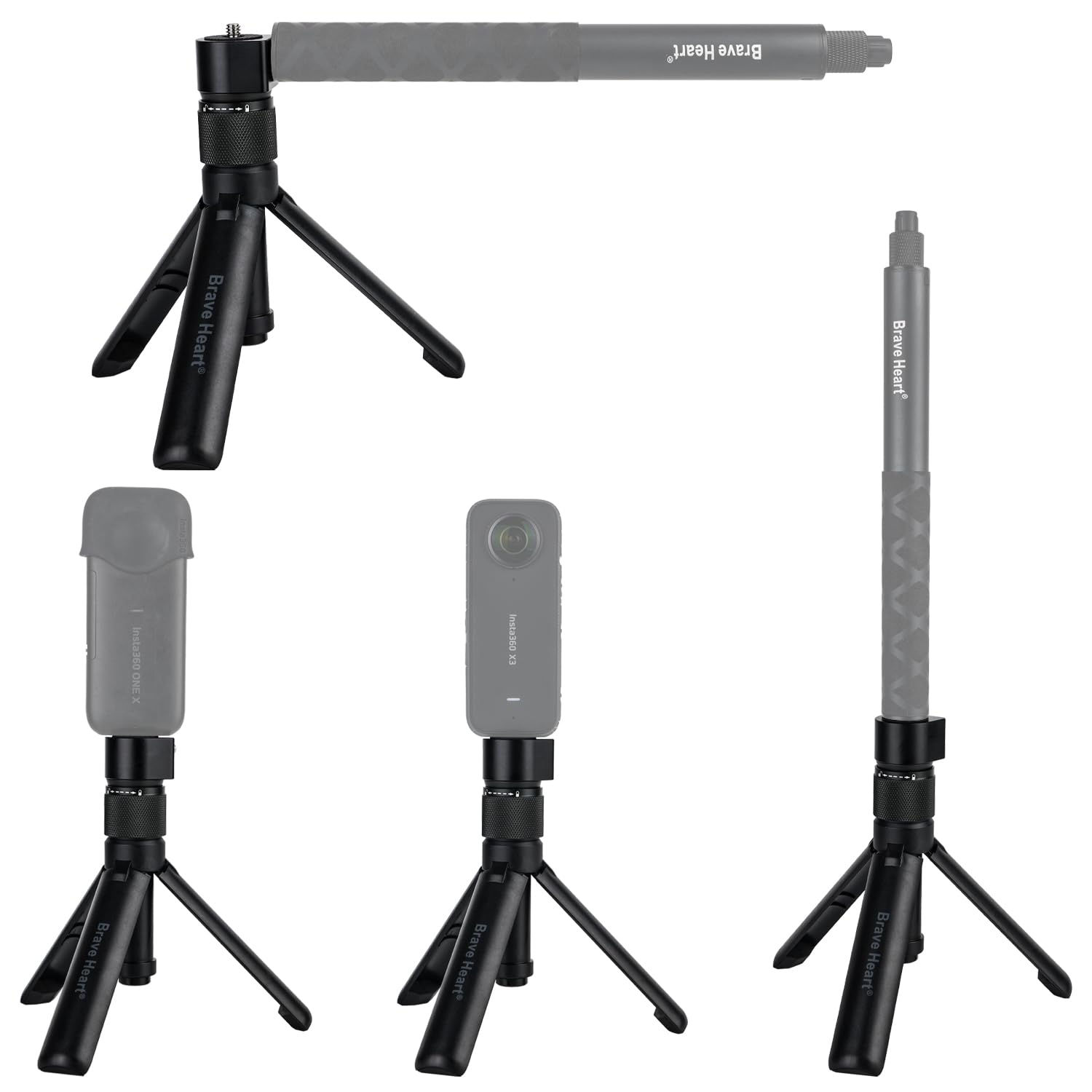 Jenshepoe Bullet Time Handle Tripod Multi-Functional Tabletop Fold Tripod For Insta360 X4 Insta 360 X3,One Rs,Go 2,One X2,One R,One X And Gopro Pro Hero 11 10 9 5 4 3 Sport Camera Accessories（Black）