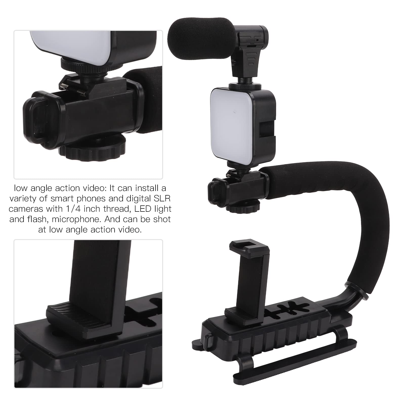 Byged Handheld Video Camera Stabilizer, Portable U Shaped Bracket With Led Light Microphone, Prevent Shaking When Shooting, For Slr Camera, Mobile Phone, Digital Camera, Video Recorder