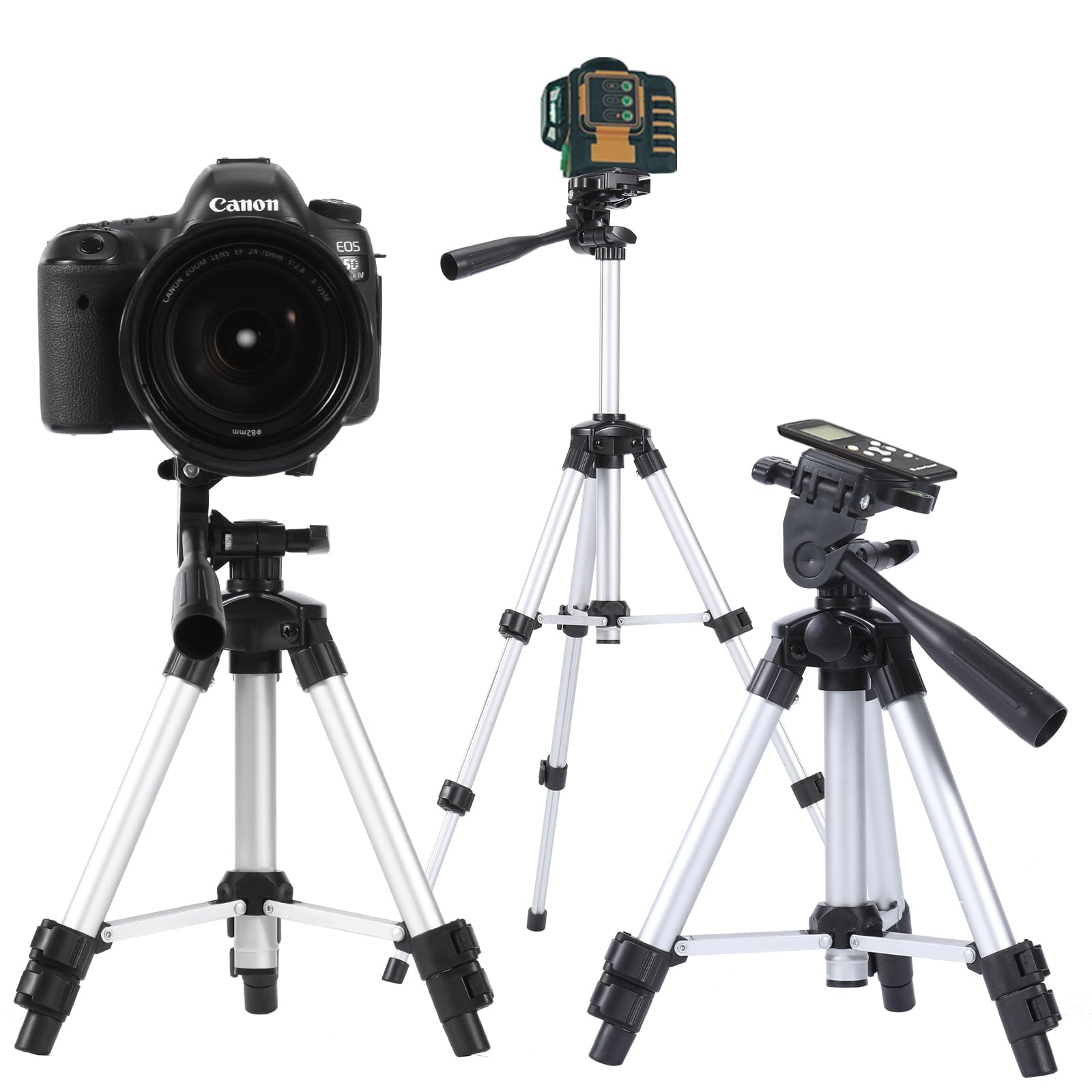 Dmiter 19.7" Mini Portable Adjustable Tripod, Lightweight Aluminum Tripod For Laser Level And Camera With 3-Way Flexible Pan Head, Bubble Level, Quick Release Plate With 1/4"-20 Screw Mount