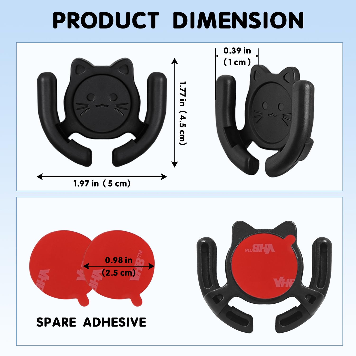 Homefox Multi-Surface Holder Car Mount 2 Pack Compatible For Popsocket Grip Holder For Pop Mount Device Support Accessory Desk Wall Mount Cute Cat Strong Adhesive Stick Pad, Black & Glow In The Dark