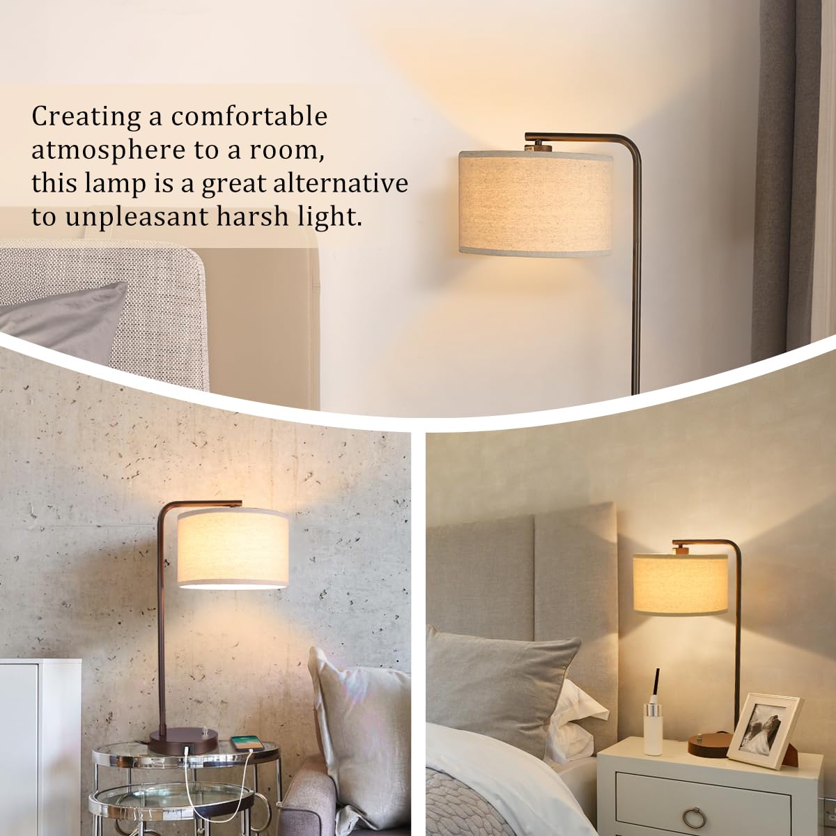 Seaside Village Table Lamp With Usb C+A Ports, Fully Stepless Dimmable Modern Bedside Nightstand Lamp, Tall Reading Desk Lamp For Bedroom, Living Room, Study Room, Office, 9W 3000K Led Bulb Included