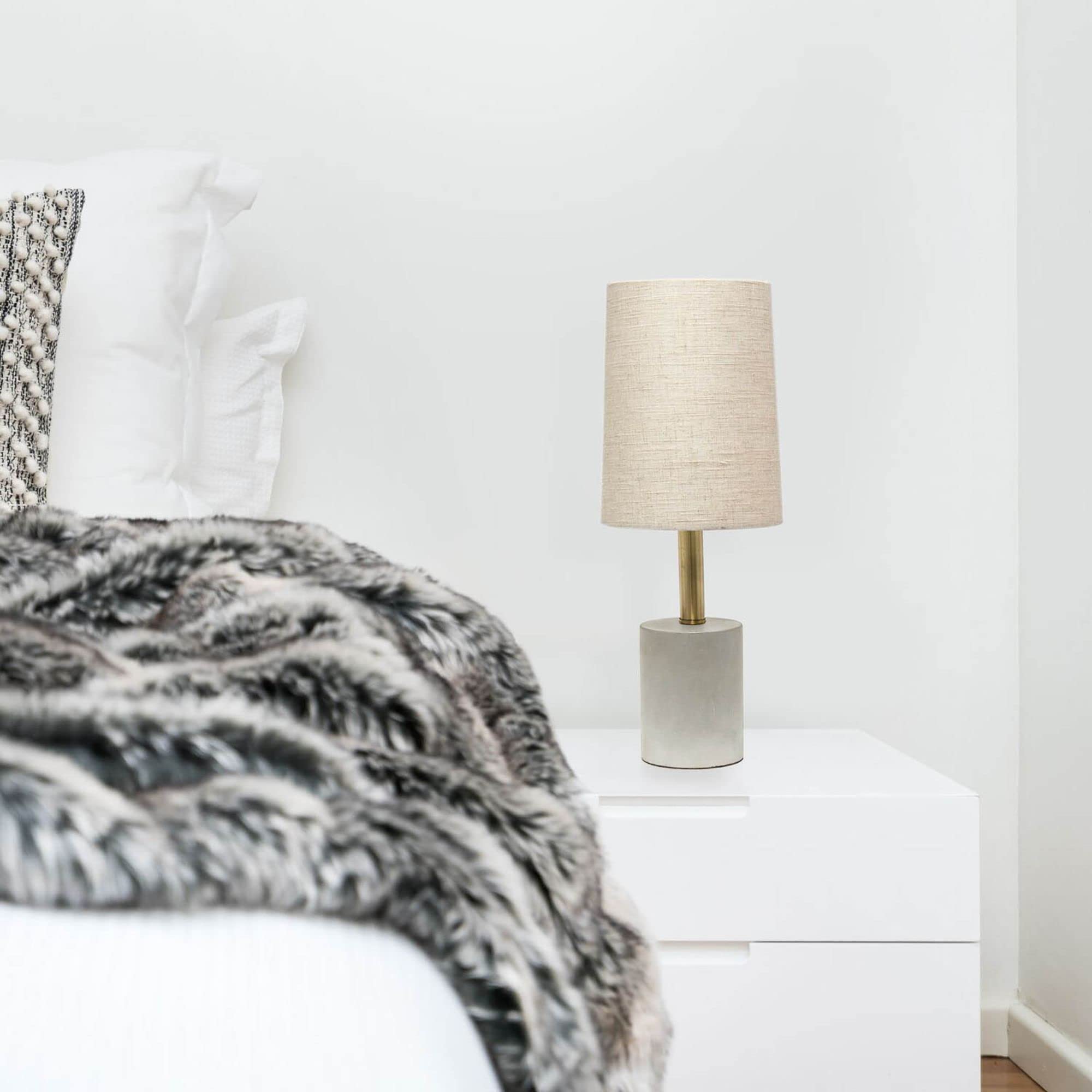 Lalia Home Concrete Table Lamp In Antique Brass With Khaki Shade