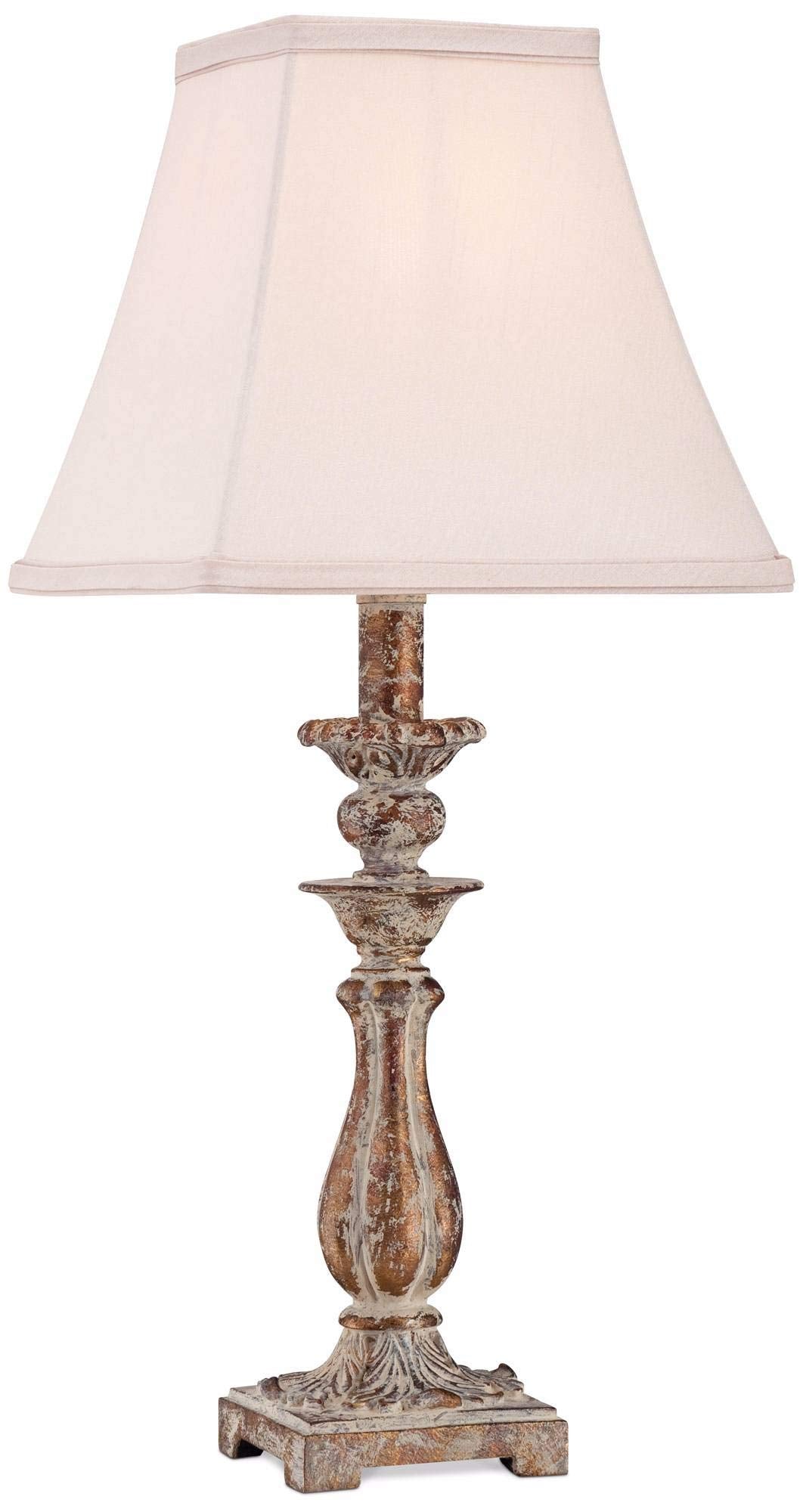 Regency Hill Alicia Cottage Traditional Rustic Small Accent Table Lamp 18" High Distressed Antique Gold Off White Fabric Square Shade Decor For Bedroom House Bedside Nightstand Home Office