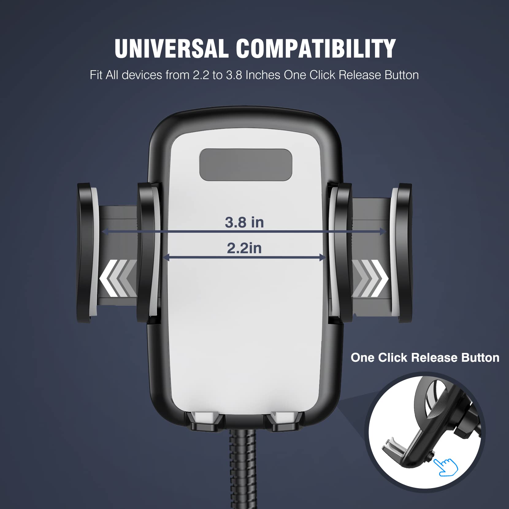 Utik 4-Port Usb Car Charger With Cup Holder Phone Mount, Rapid Multi Port Charger, Adjustable Gooseneck Rotatable Holder For Smartphones