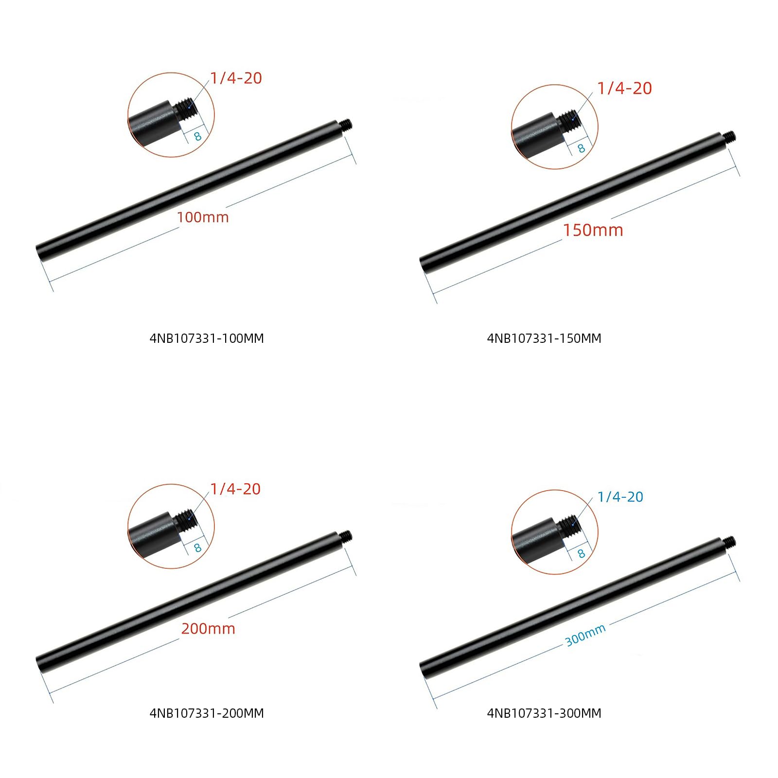 Qixiamo 10/15/20/30Cm Extension Rod 1/4" Tripod Extension Poles Stabilizer Accessory Mount Stick For Cameras And Monopods