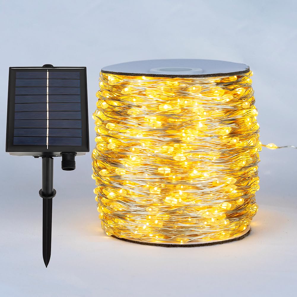 Zeluxdot Solar String Lights Outdoor,100Ft 300 Leds Solar Fairy Lights,Waterproof Solar Light For Outside 8 Modes Button Controlled For Patio Gardens Backyard Tree Wedding Christmas,Warm White