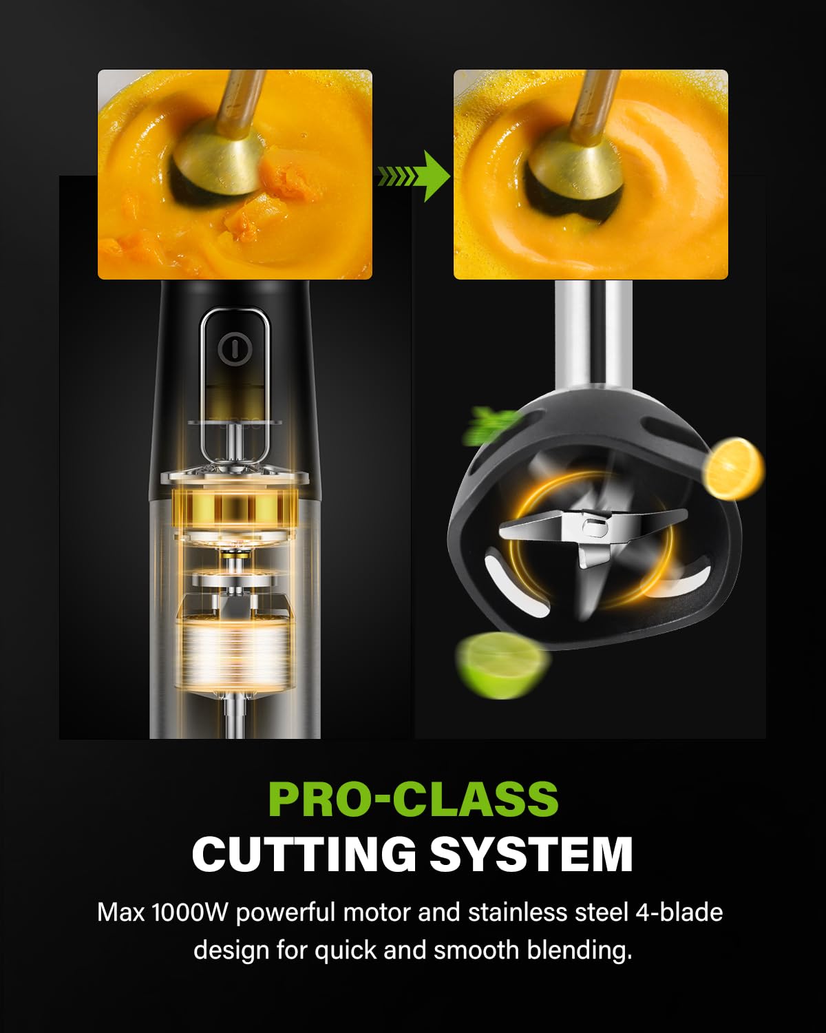 Gdor 6-In-1 Immersion Blender, 1000W Stainless Steel Scratch Resistant Immersion Blender Handheld With 20 Speeds, Hand Blender With Whisk, Chopper, Beaker, Egg Beaters And Dough Hooks, Black