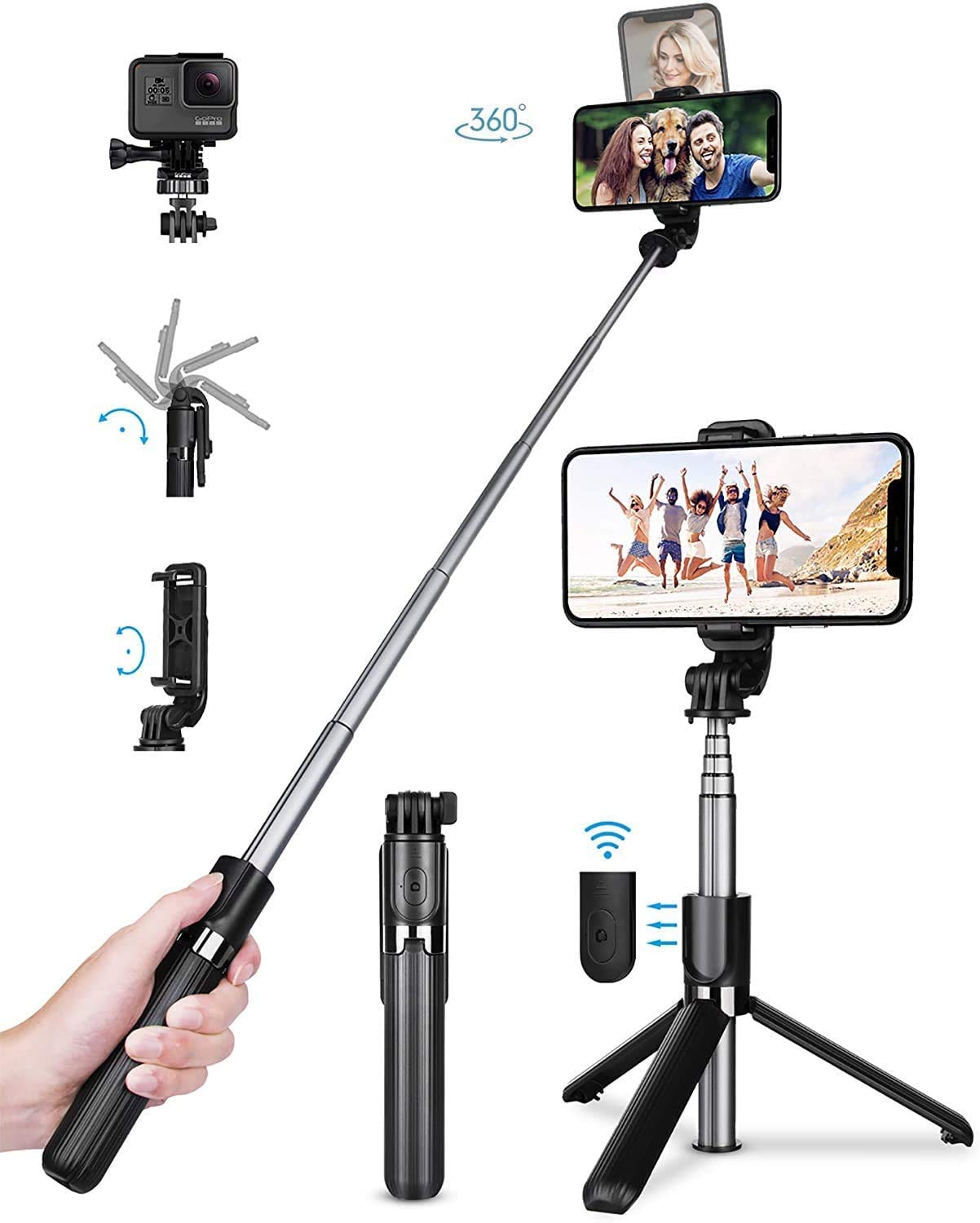 Tvache Travel Selfie Stick Tripod - Bluetooth Remote Control Phone Holder Stand,Portable,Lightweight,Extendable For Iphone 15 14 13 12 11 Pro Max Xr 8 7 Plus,Samsung Galaxy S23/S22/S21/S20,Android Etc