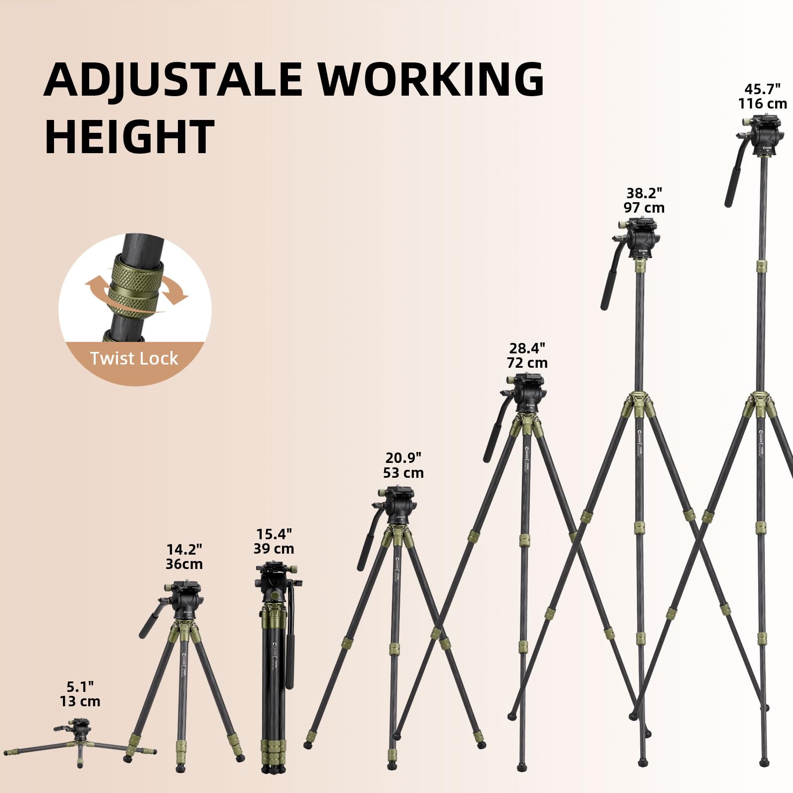 Cayer Ch10L Carbon Fiber Tripod With S1 Mini Fluid Head, 28" Compact Desktop Stand, Tabletop Camera Support With Center Column For Mirrorless Cameras Video Camcorder Mobile Phone Webcam