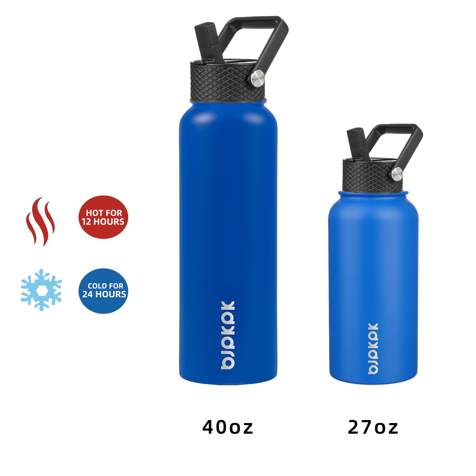 Bjpkpk Insulated Water Bottles With Straw Lid, 40Oz Stainless Steel Water Bottles With 3 Lids
