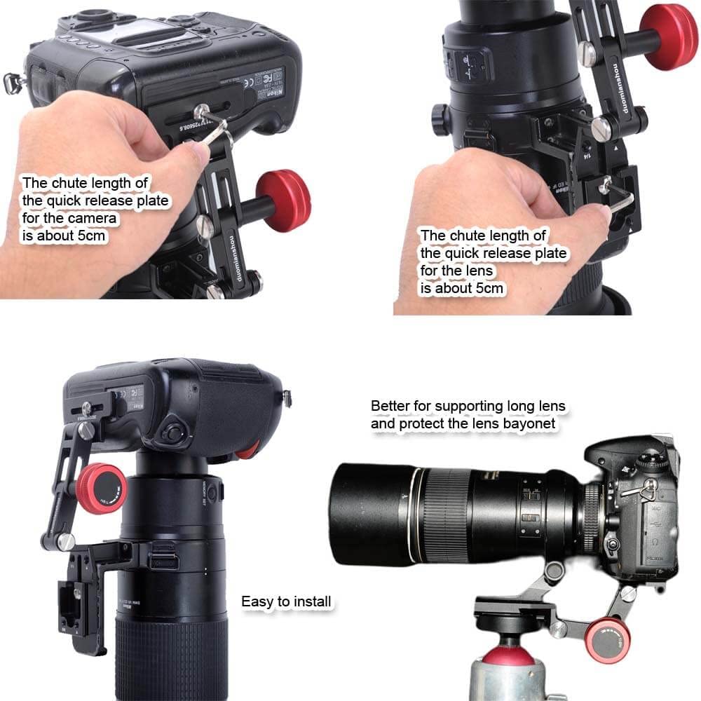 Ishoot Foldable Long Focus Lens Support, Portable Telephoto Lens Bracket, Zoom Lens Stand, 2-In1 Camera Quick Release Plate Compatible With Manfrotto 200Pl & Arca-Swiss Fit Tripod Ball Head Clamp