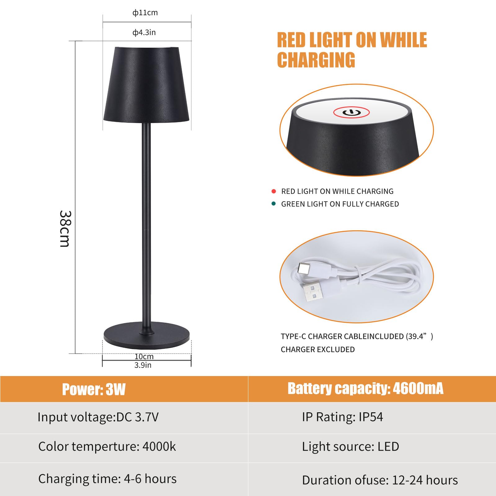 Imqsqik Cordless Table Lamps Usb Rechargeable Lamp Simplicity Desk Lamp Built-In 4600 Mah Battery Led Battery Operated Lamp With Touch Control Table Lamp - Bedroom/Desk/Reading/Patio(2Pcs-Black)