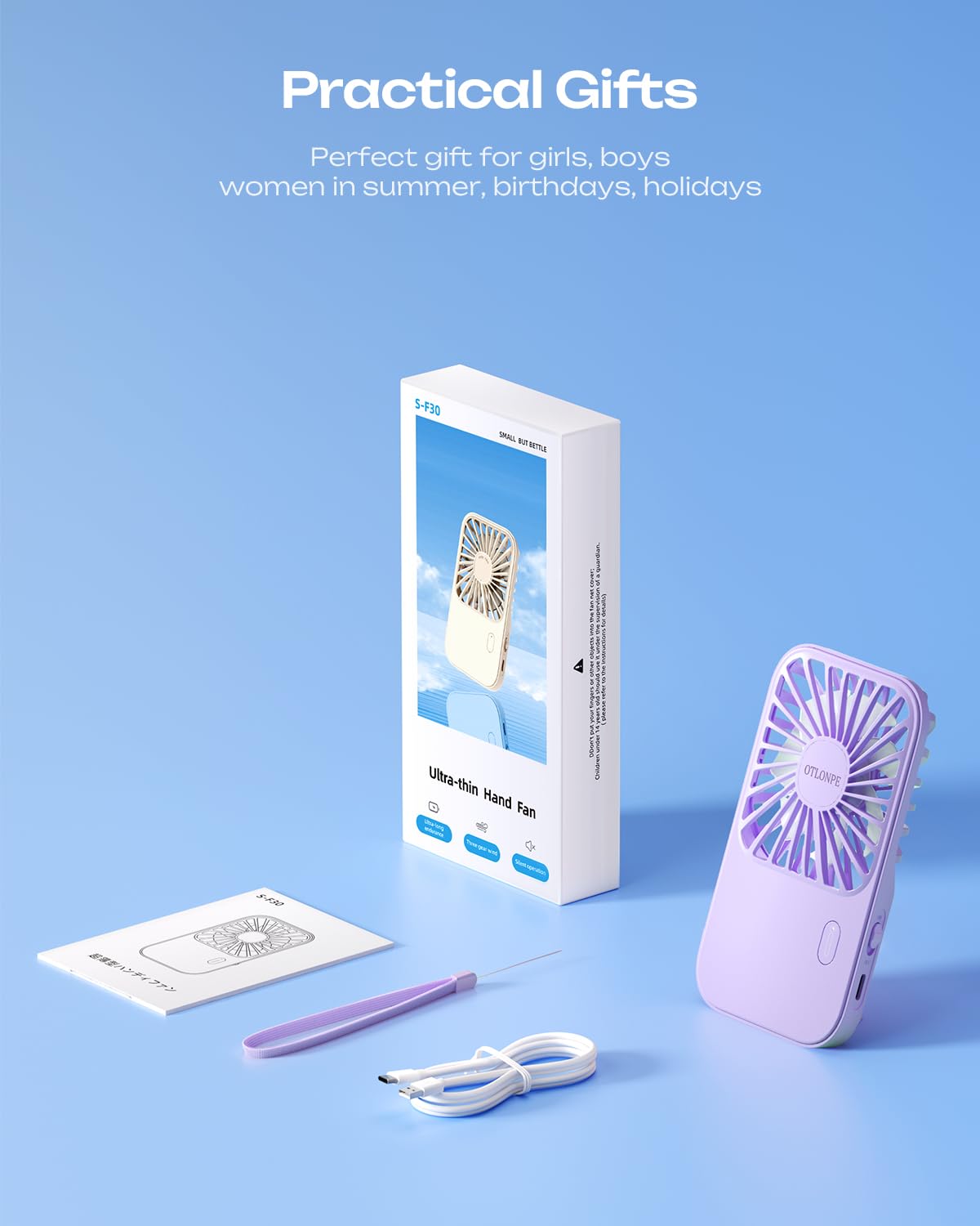 Otlonpe Mini Portable Handheld Fan, Small Personal Rechargeable Hand Held Fan With Foldable Stand