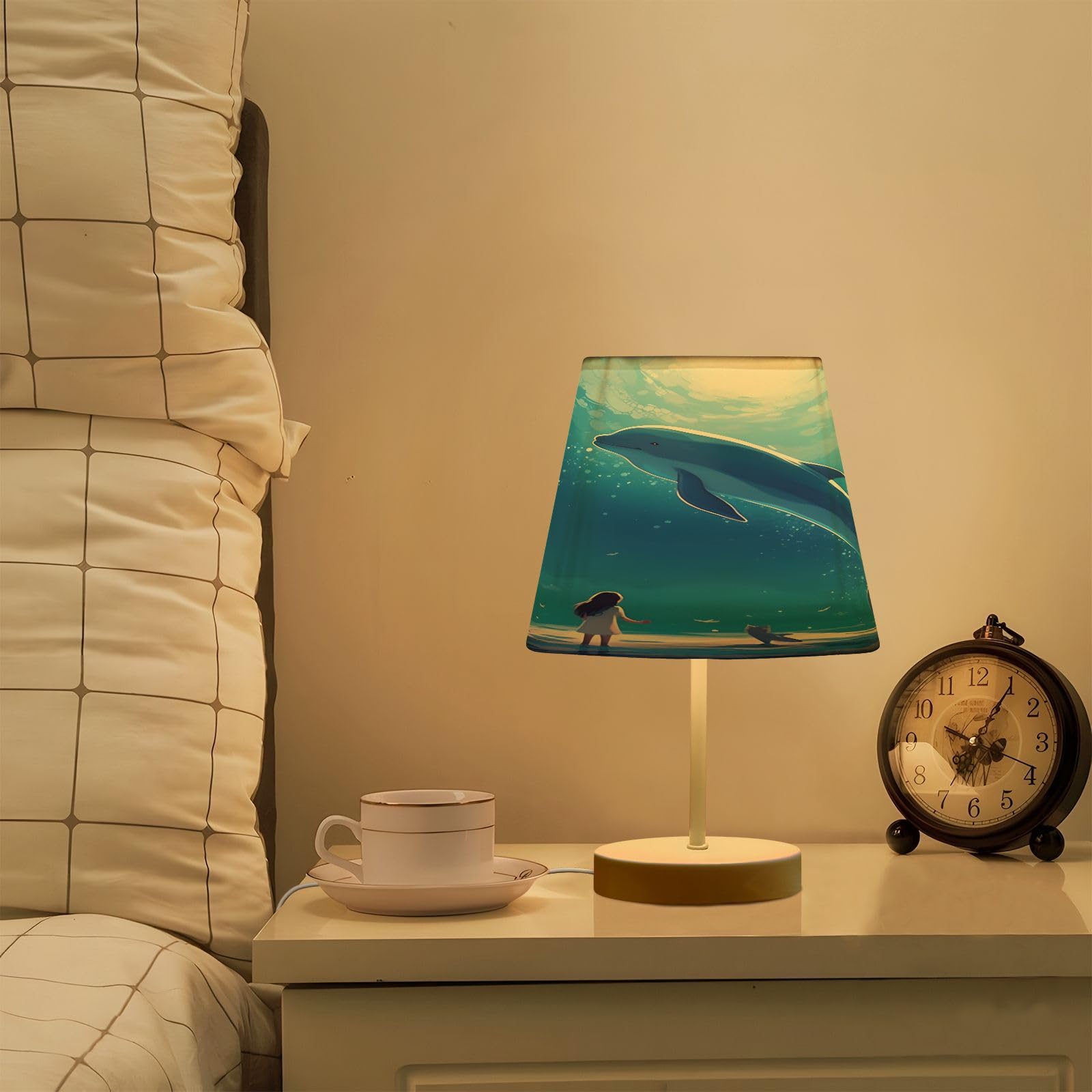 Bolaz Dolphin Table Lamp For Bedroom, 3 Colors Nightstand Light Lamp With Led Bulb Bedside Lamps For Living Room Desk, S