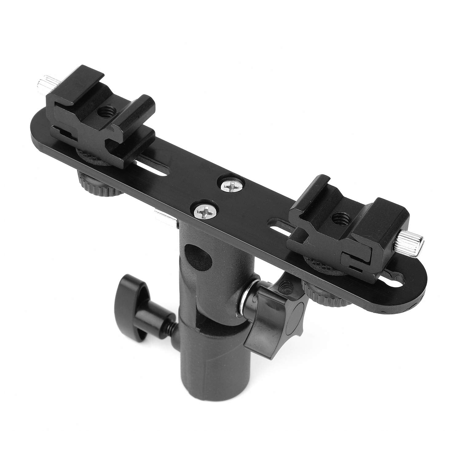 Chromlives Dual Flash Bracket Hot Shoe Speedlight Stand Umbrella Holder Light Stand Bracket Mount 1/4'' To 3/8'' Compatible With Studio Video Dslr Camera Canon Nikon Yongnuo