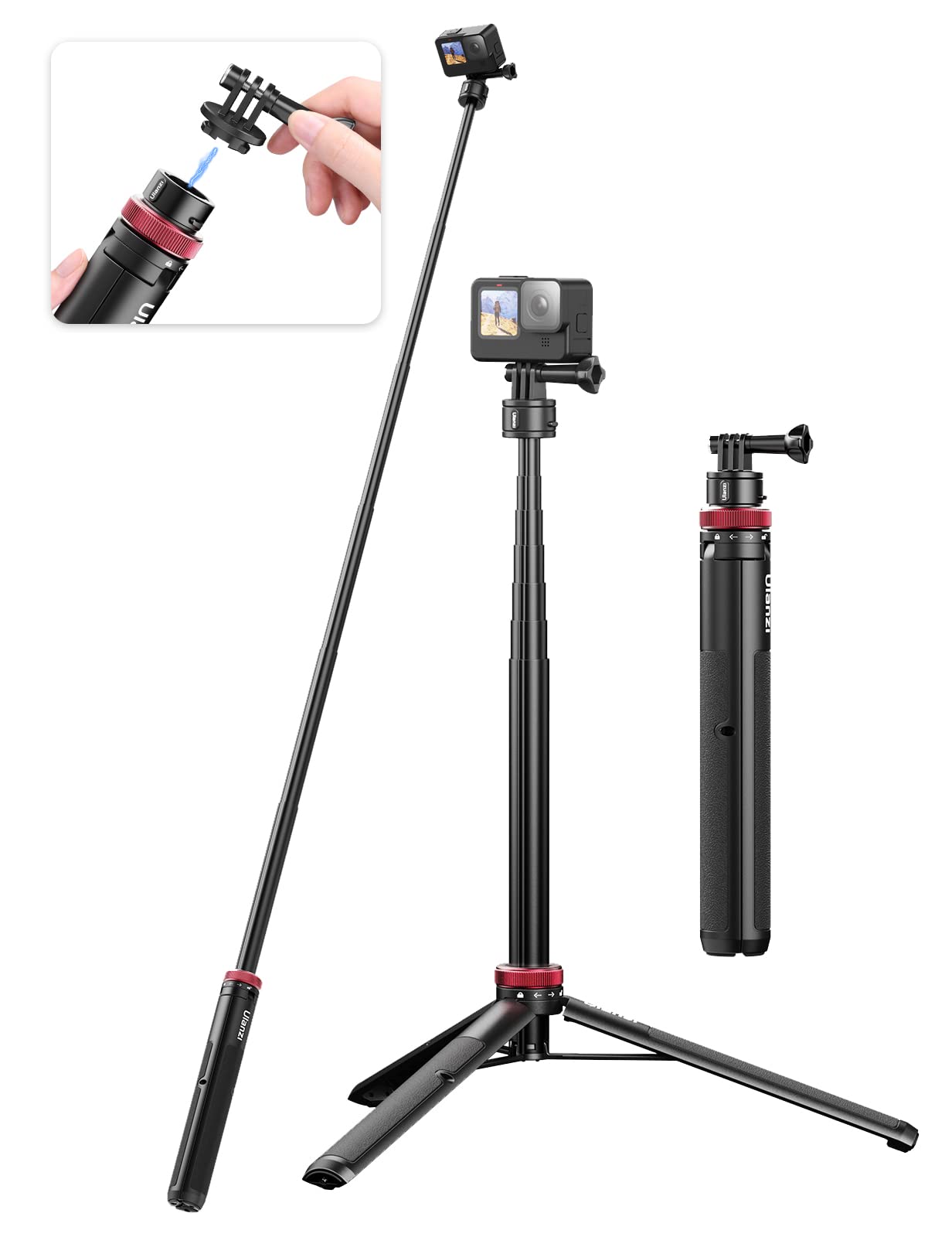 Ulanzi Select 57In Extendable Selfie Tripod Accessories For Action Cameras - Ulanzi Go Quick Ii Long Action Camera Stick Tripod Quick Release Adapter Vlog Handle Grip For Action Cameras