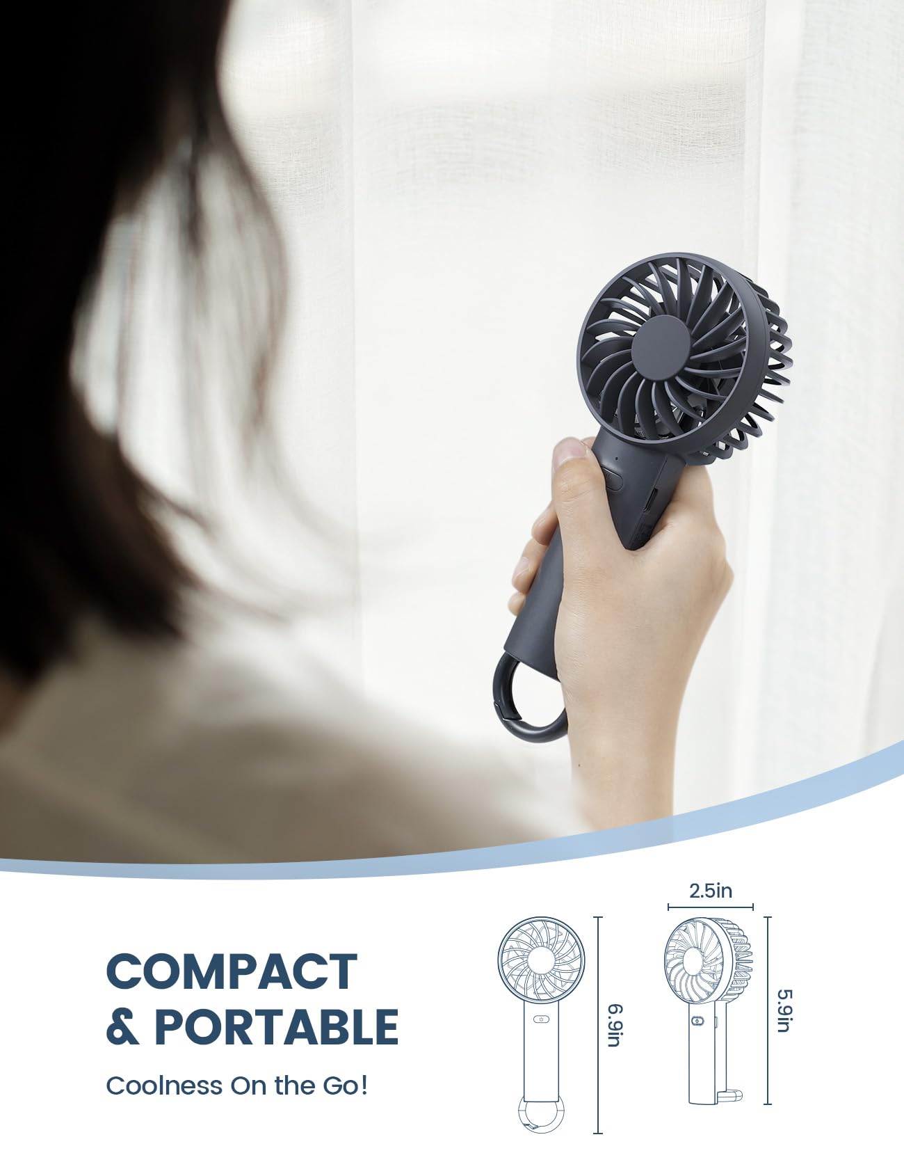 Lamicall Mini Portable Handheld Fan, Lightweight Usb Rechargeable Battery Personal Fan, 3 Speed Wind