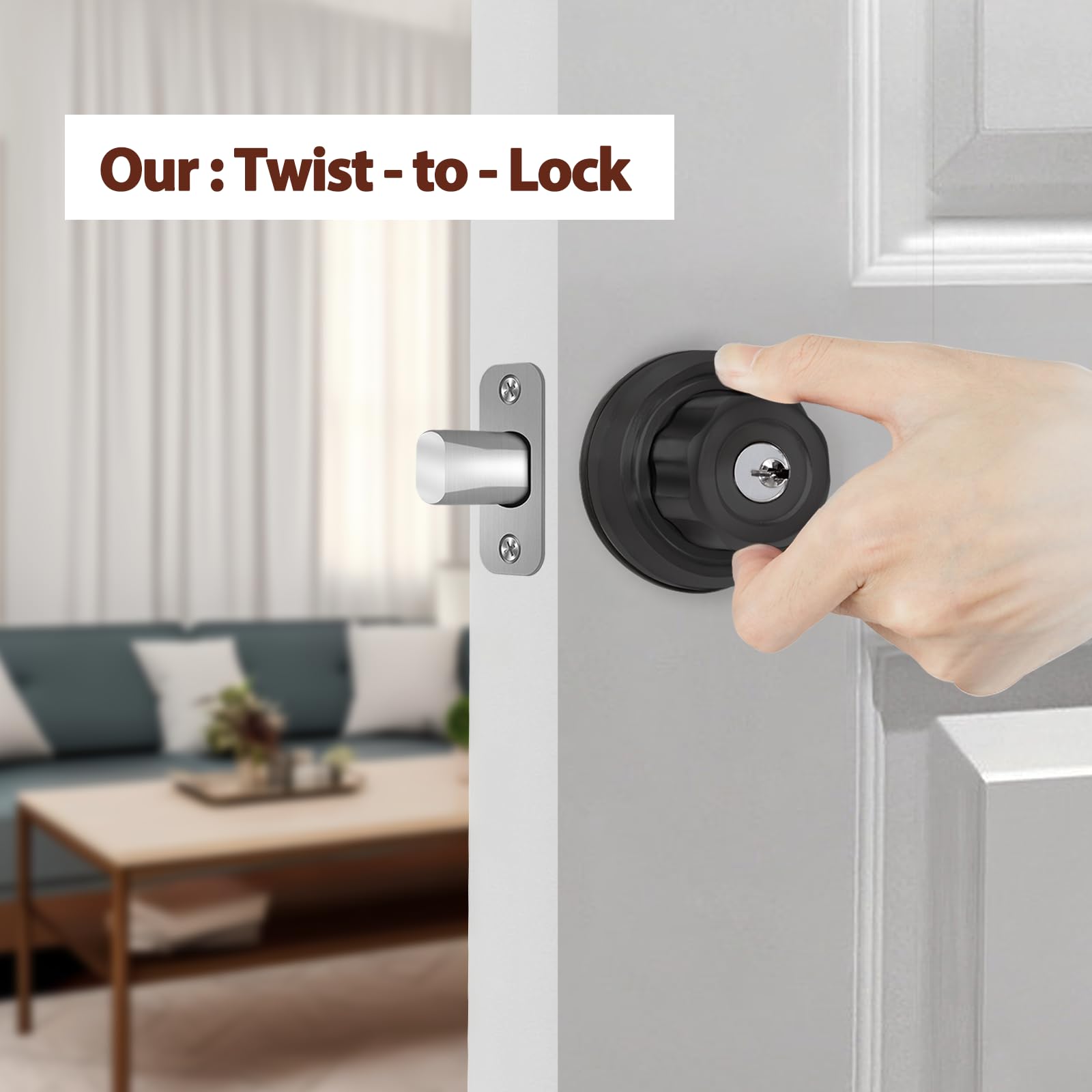 Aisecure Twist-To-Lock Keyless Deadbolt Lock For Front Door Single Cylinder Deadbolt Door Lock With Anti-Mislock Button Black