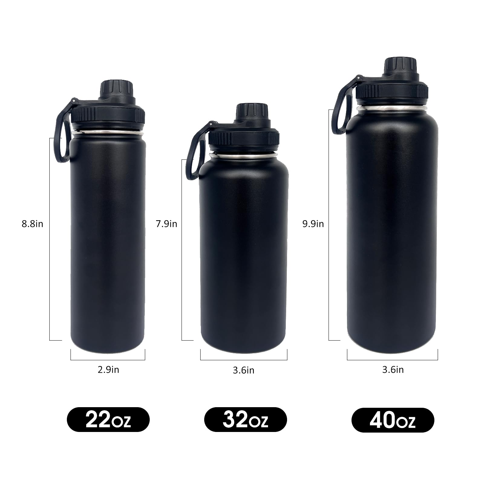 1Pack 22 Oz Insulated Water Bottle With Straw, Stainless Steel Sports Water Cup Flask With 2 Lids