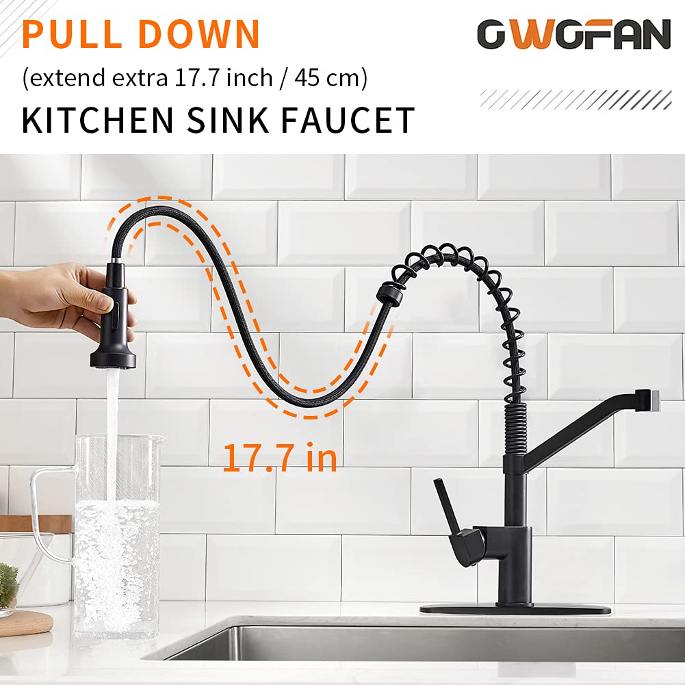 Owofan Black Kitchen Faucets With Pull Down Sprayer Industrial Single Handle One Hole Or 3 Hole Faucet For Farmhouse Camper Laundry Utility Rv Wet Bar Sinks