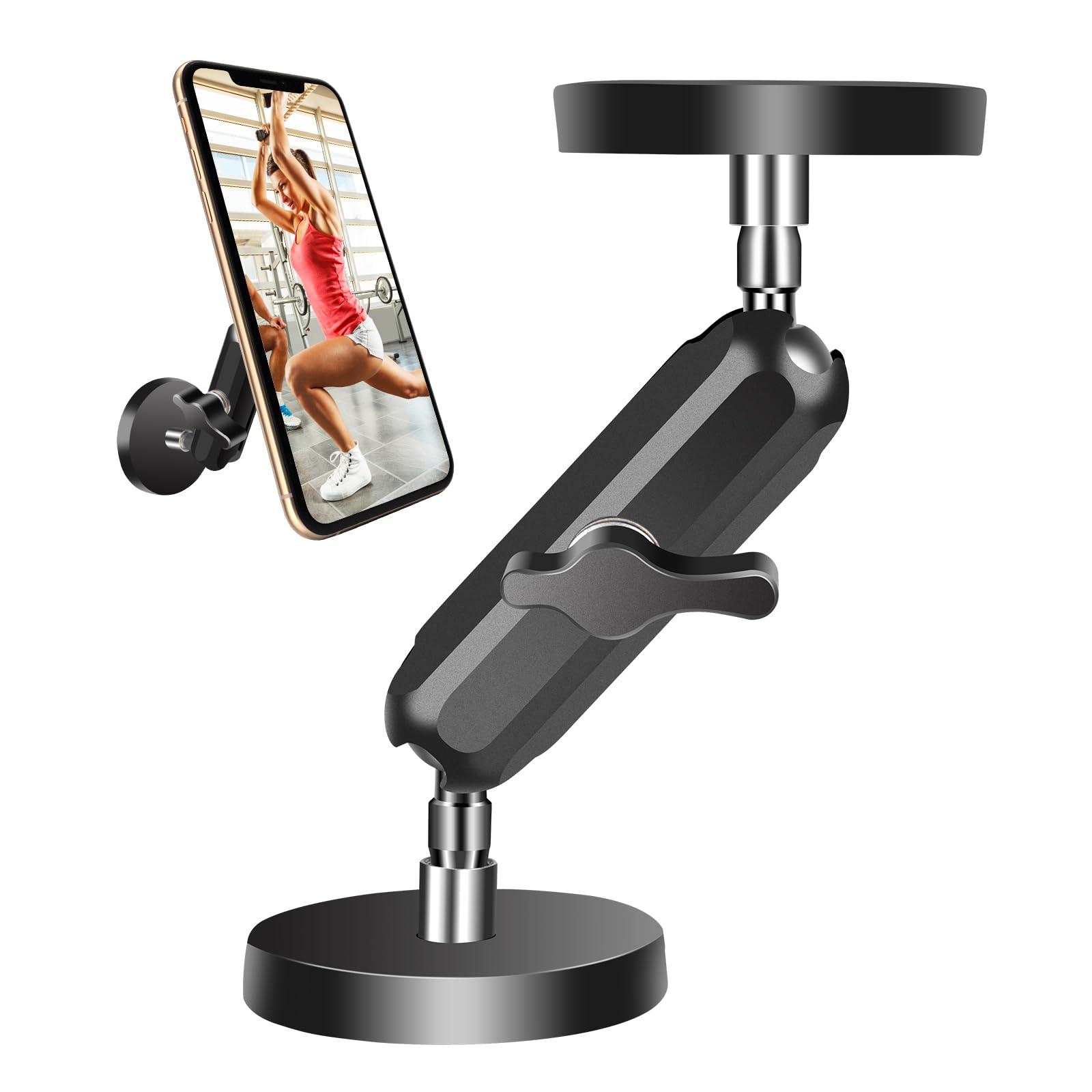 Jolliq Gym Magnetic Phone Holder Attach To Metal Surface, All Metal Dual Magnet Phone Mount For Gym, Compatible With All Iphone & Android, 360 Adjustable, Perfect For Recording Video (1.69In 25Lbs)