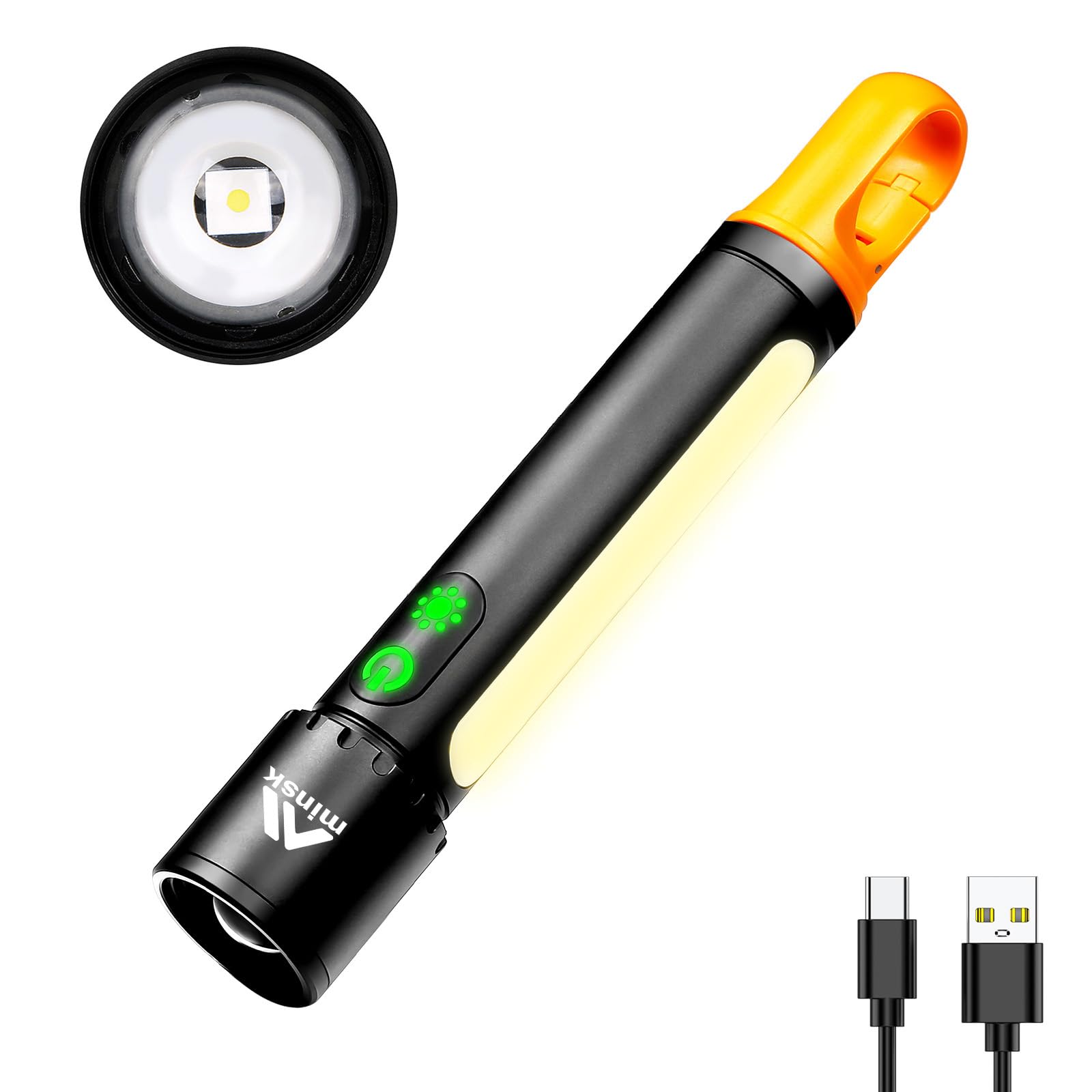 Minsk Flashlights High Lumens, Rechargeable Flashlights With Cob Sidelight, 2000 Lumen Super Bright Led Flashlight, Ipx5 Waterproof Flash Light With Hook, Perfect For Outdoors, Camping, Hiking & Emergency