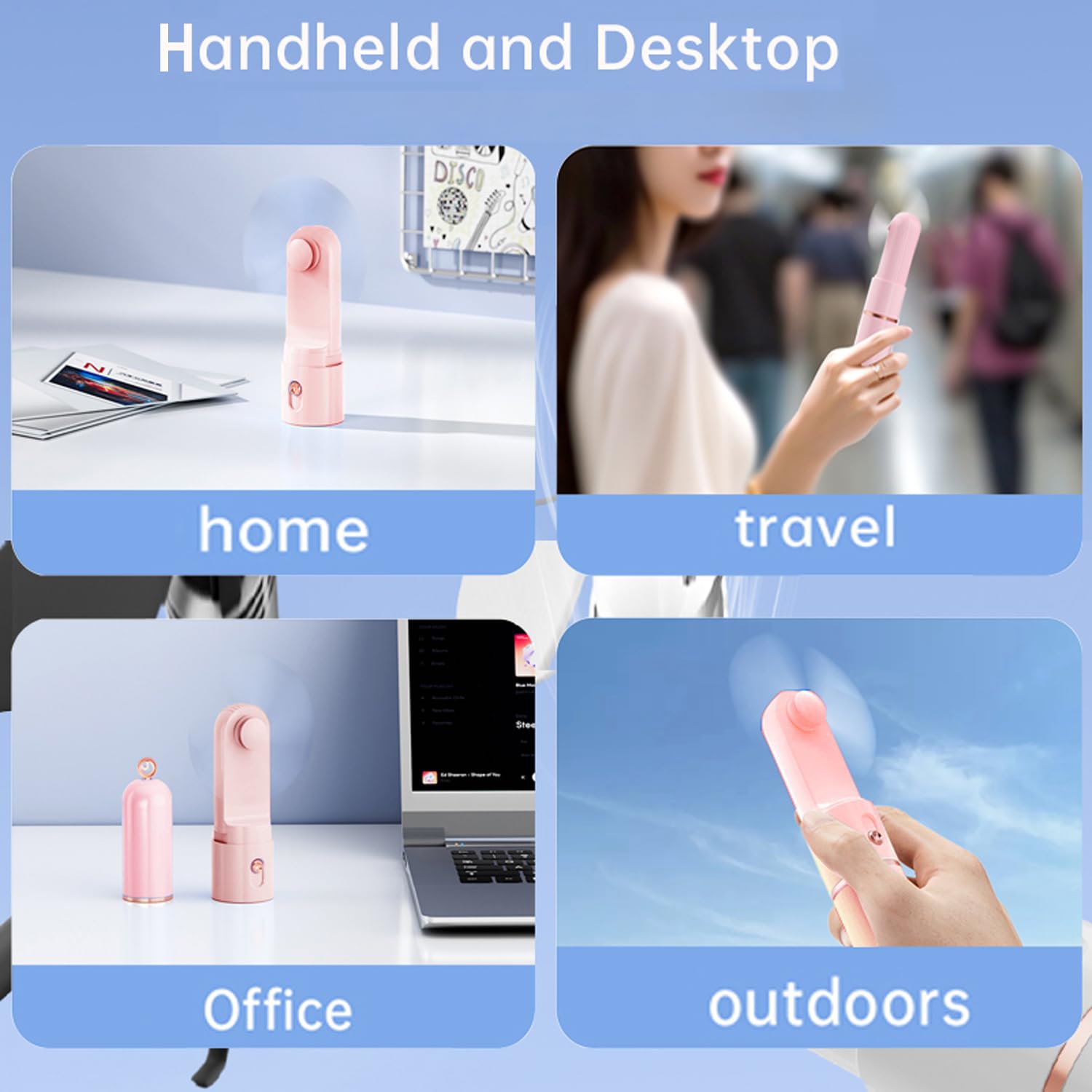 Portable Handheld Fan, Usb Rechargeable 3 Speed Personal Small Pocket Fan Travel For Girl Women