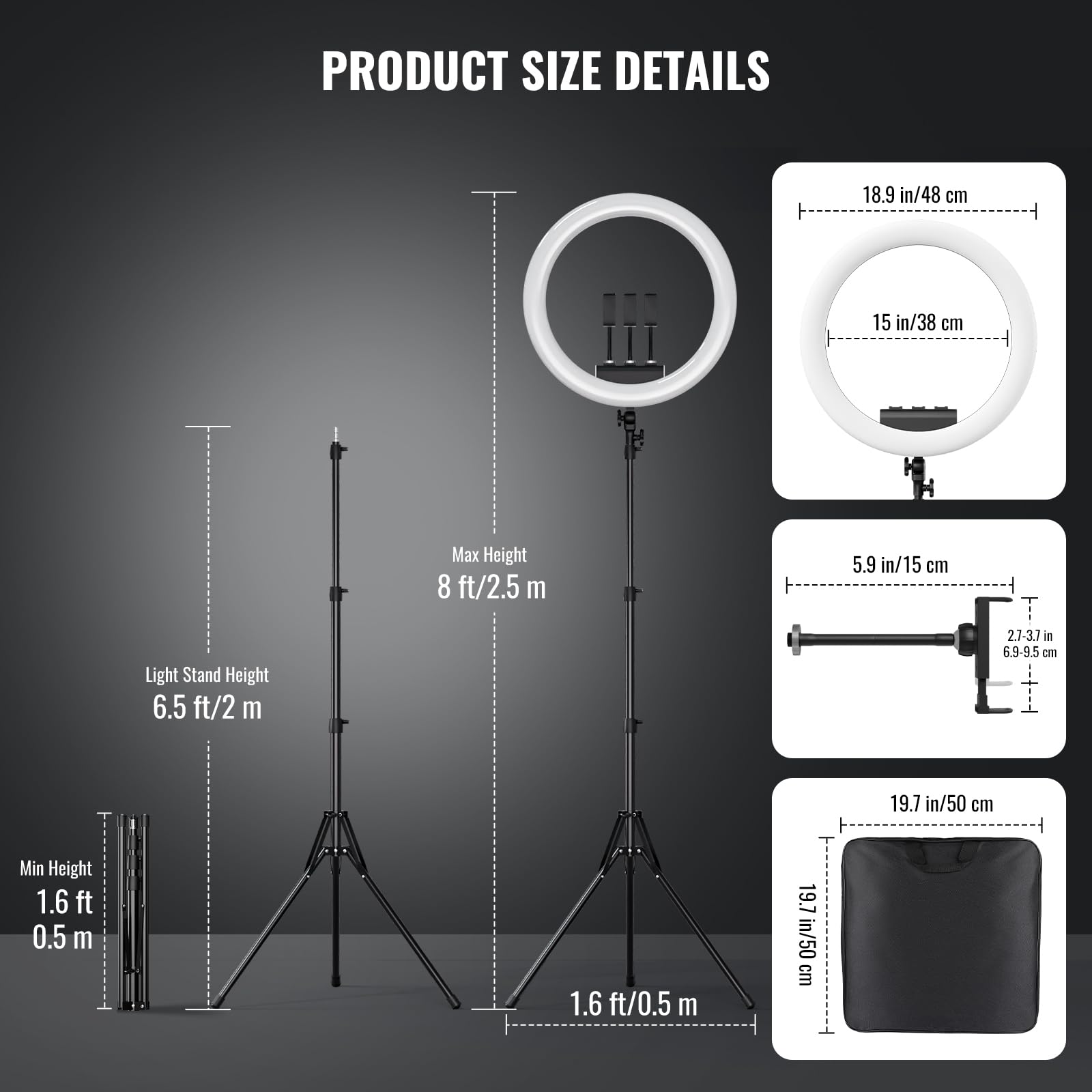 Sh Ring Light With Stand, 19In Led Selfie Circle Light, Max 8Ft/2.5M Tripod Stand, 3 Holders For Iphone, Remote Control, 6300K Color Temperature For Live Streaming, Barber, Makeup, Youtube, Tiktok