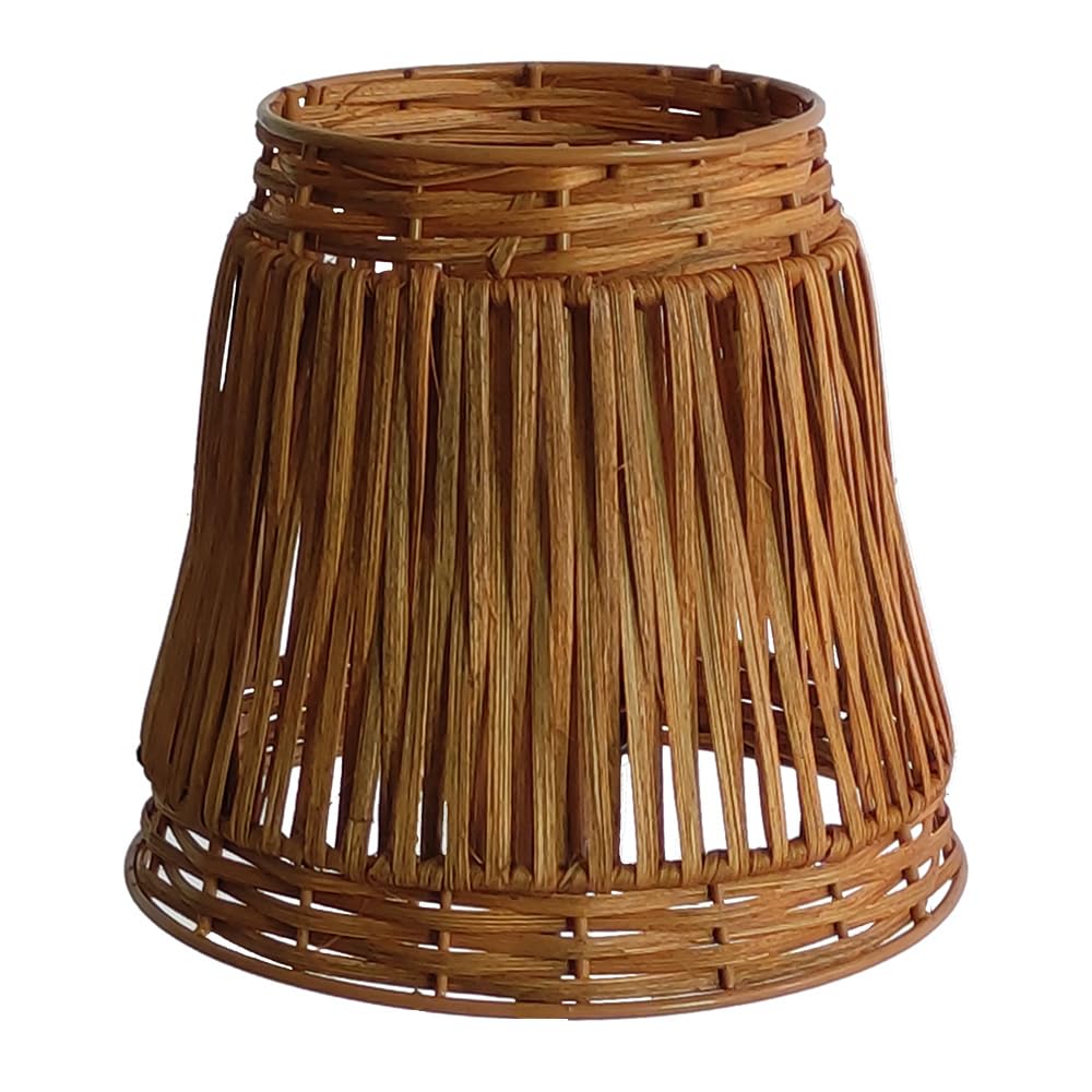 Pakuyhou Handmade Boho Rattan Bedroom Small Table Lamp,With Brown Rattan Lamp Shade (Brown) With Pull Chain Lamp Holder,E26 Bulb Included