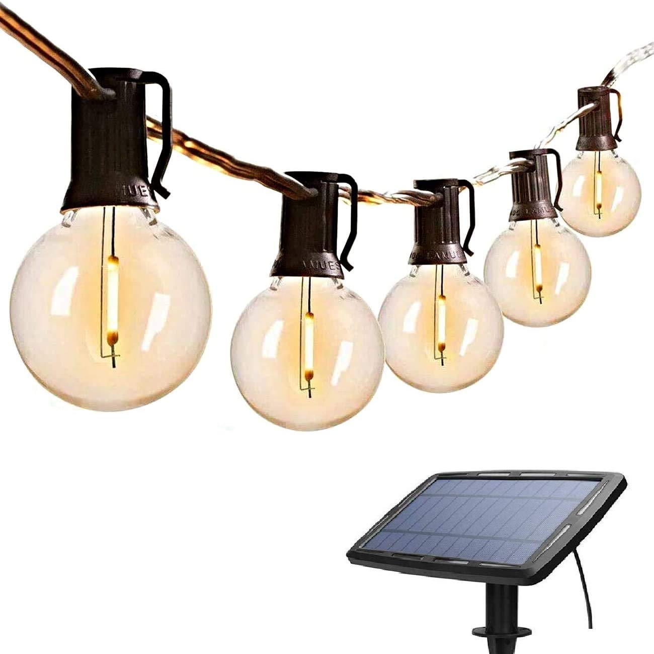 Linkpal G40 Solar Powered 18Ft Outdoor Patio Globe String Lights 15 Led Shatterproof Bulbs, 3 Light Modes, Weatherproof Hanging Lights For Backyard Bistro Pergola Party Decor, E12 Base, 2700K, Black