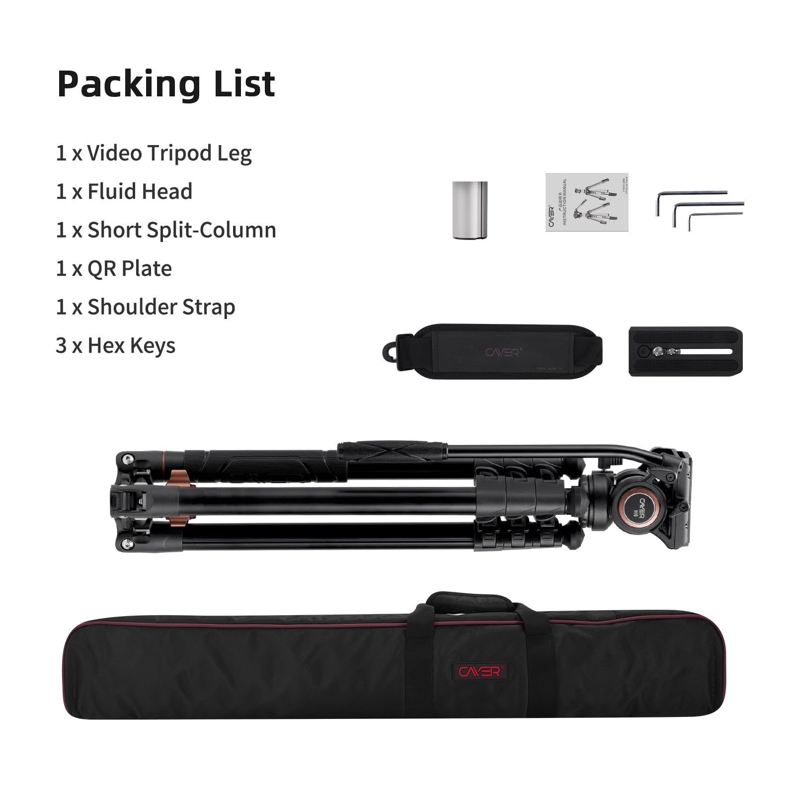 Cayer Fp2450 Fluid Head Tripod, 75 Inches Aluminium Video Tripod, 4-Section Compact Camera Tripod Monopod With Fluid Head For Dslr Camera, Camcorder, Load Capacity Up To 13.2 Pounds