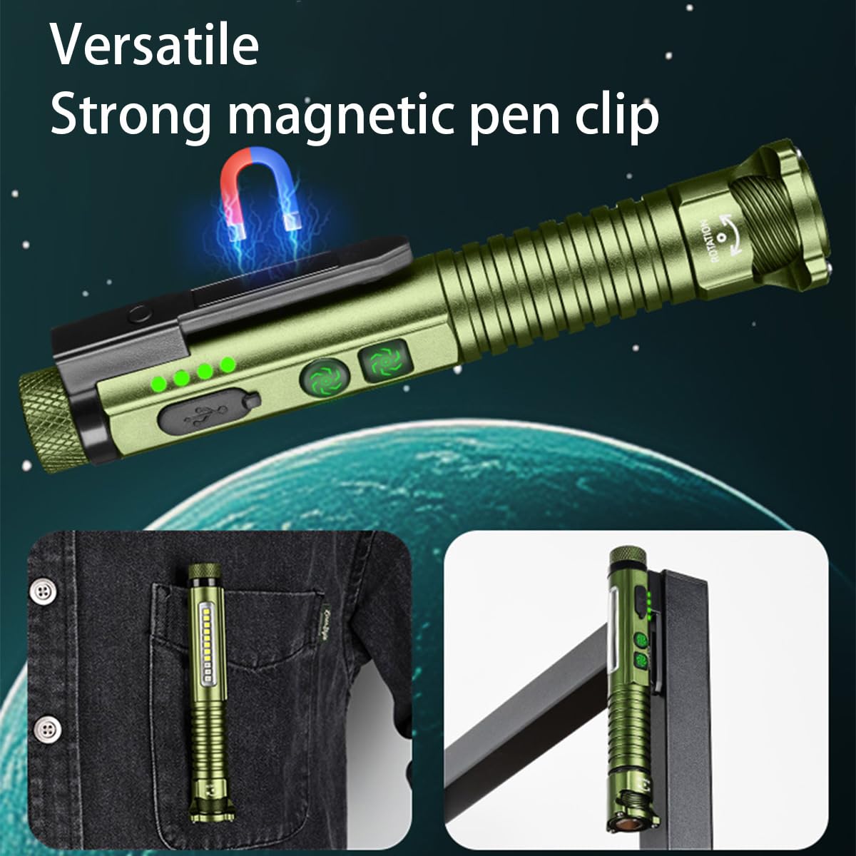 Pasiion Edc Flashlight 600Lm Rechargeable Pocket Flashlight With Side Light, Magnetic Clip & Base,  Bottle Opene For Home, Camping And Emergencies