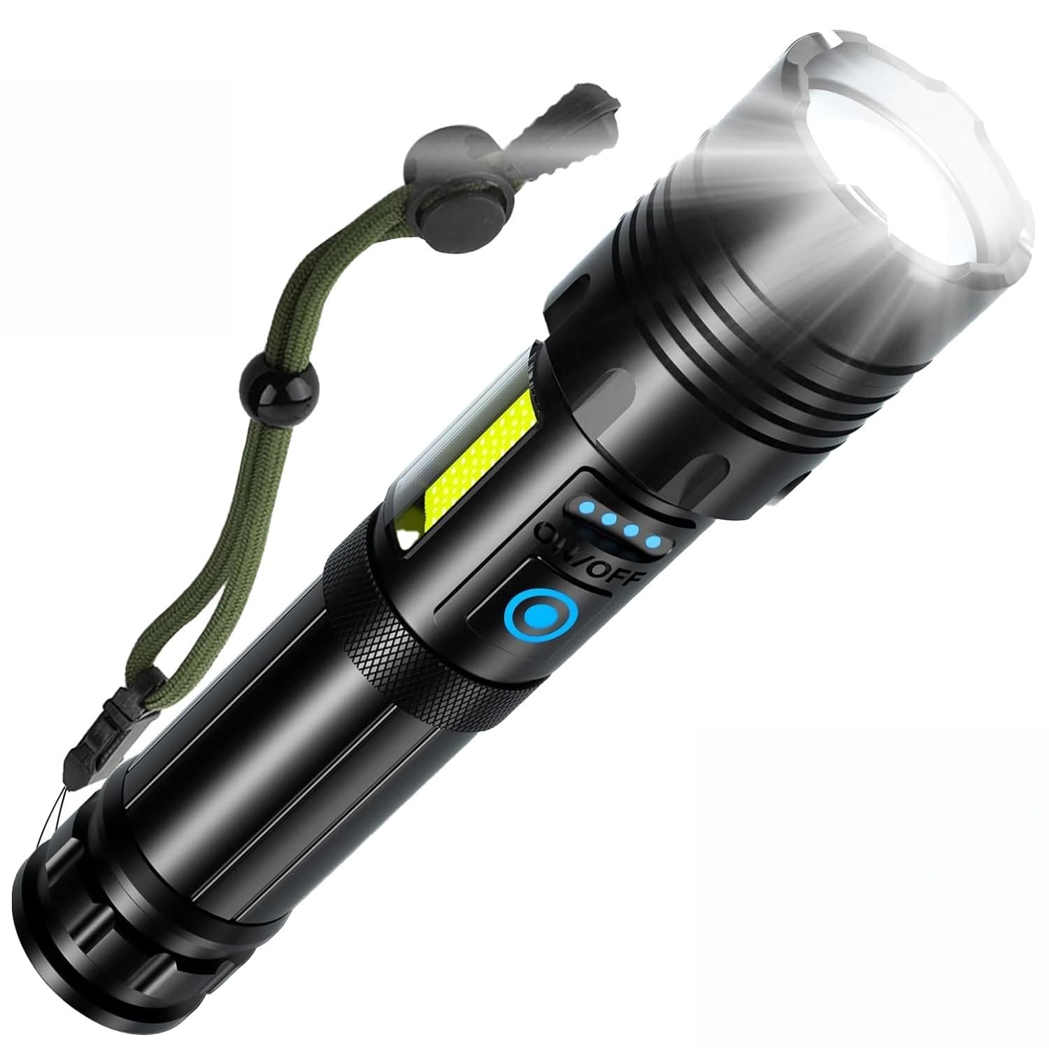 Wohingo Led Rechargeable Torch, 990000 Lumens Flashlight With Cob Side Light,7 Lighting Modes,Adjustable Focus,5000Mah,Ipx7 Waterproof, For Camping,Hiking,Dog Walking,Home,Emergency