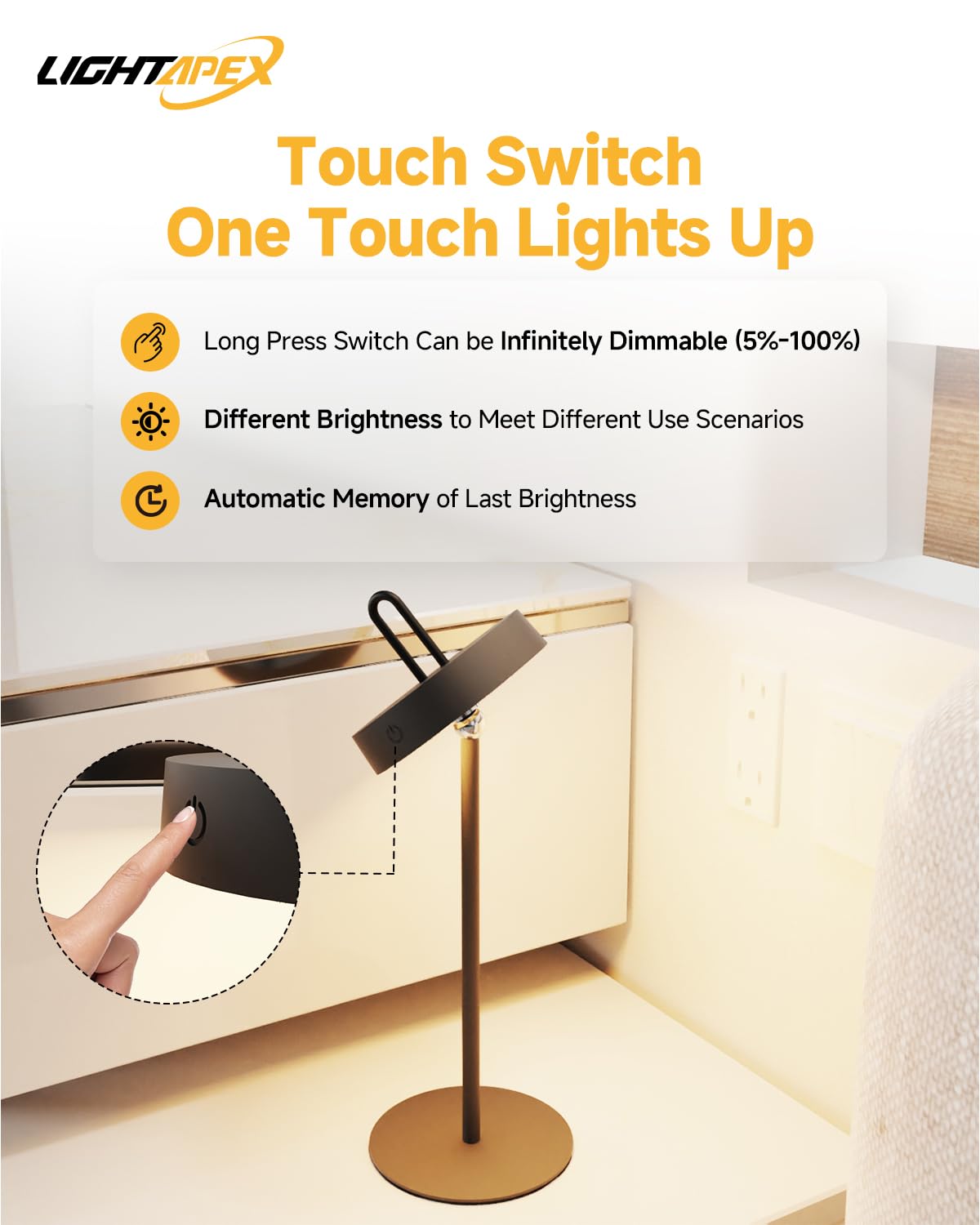 Lightapex Cordless Table Lamps, 2-Pack, Rechargeable Portable Lamps With Stepless Dimming, Touch Control, Detachable Magnetic Design For Bedroom, Living Room, And Reading（Black）