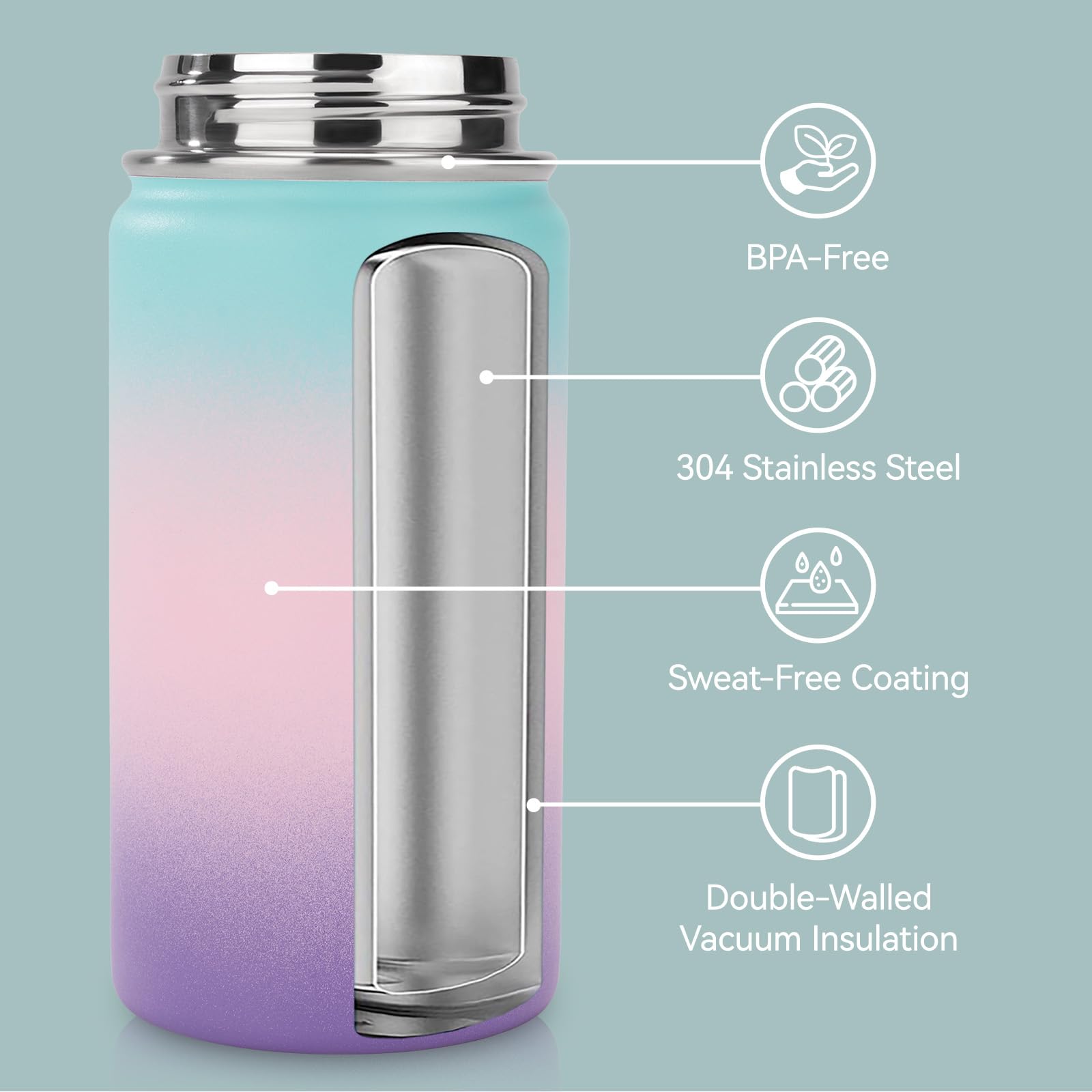 Toddler Water Bottle, 12 Oz Kids Water Bottle For School With Straws Lids, 304 Stainless Steel