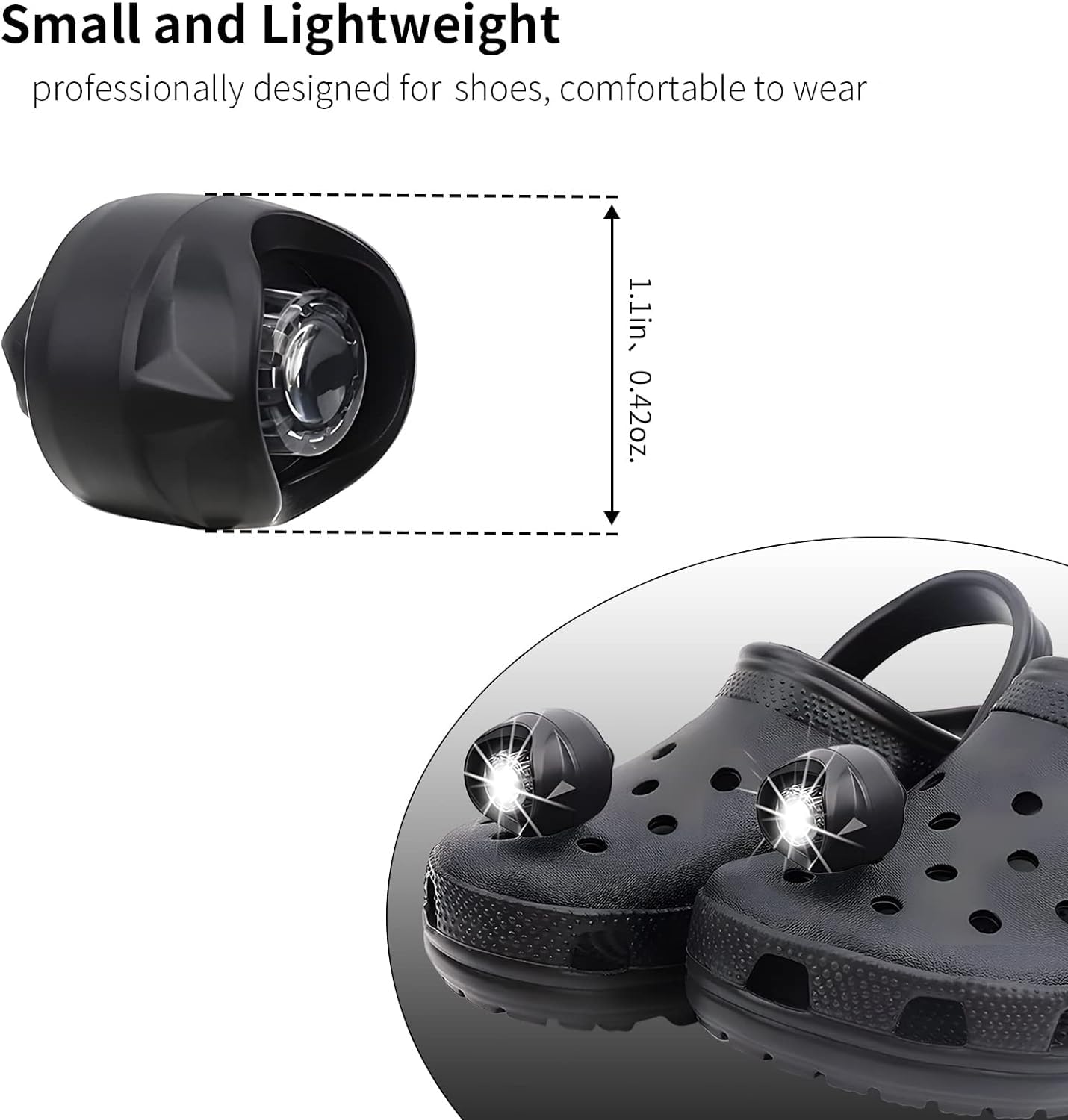 Vergissm Rechargeable Headlights Compatible With Croc, 2 Pcs Led Lights, Waterproof Hands  Flashlights For Kids Adults, Novelty Shoe Lights For Camping, Dog Walking Easter  (Black)