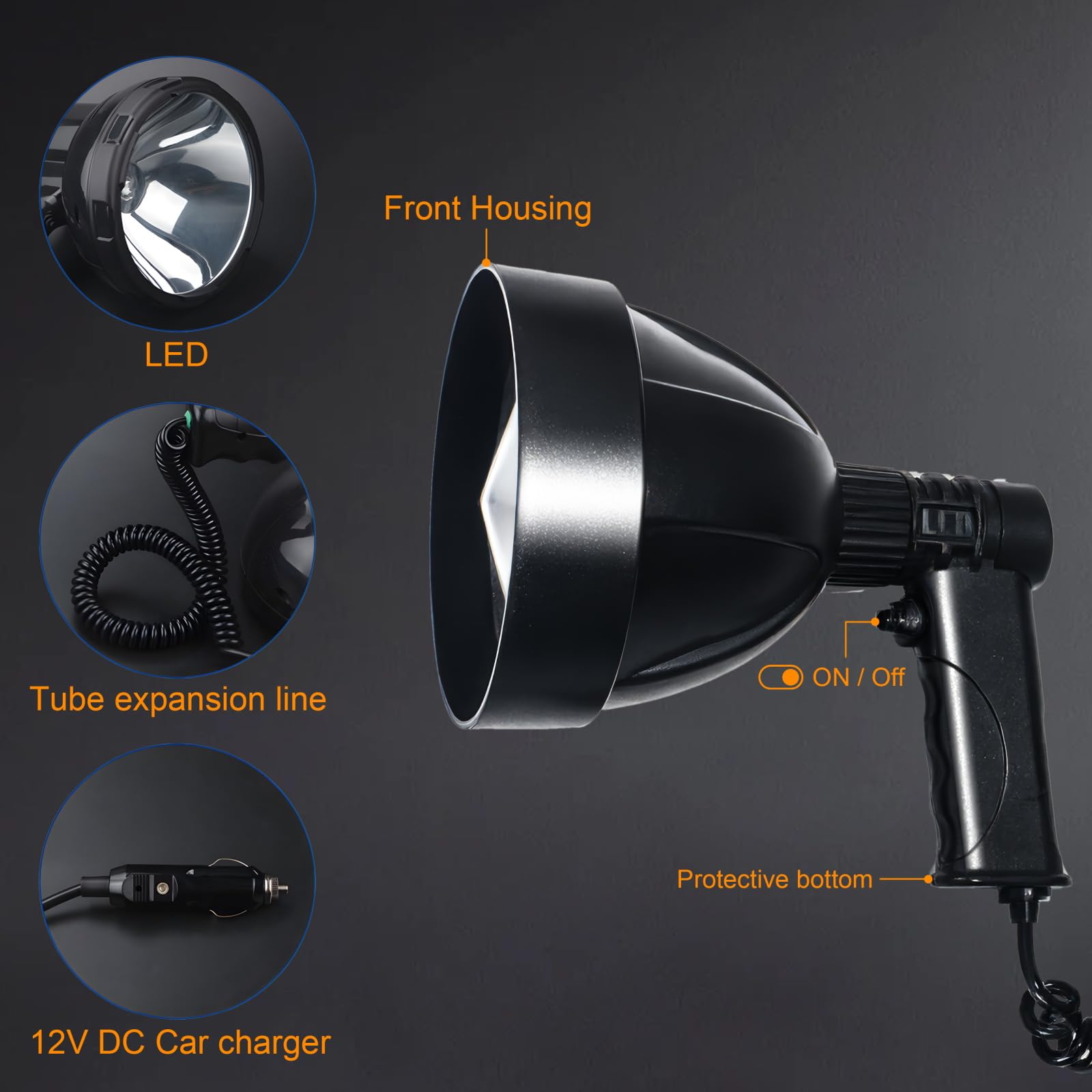 Amzwolf High-Performance 30W Handheld Laser Led Spotlight – 2000Lm, Long Range, Waterproof Ip65, Cigarette Lighter Powered, 12/24V Dc For Off-Road, Camping & Emergency Use