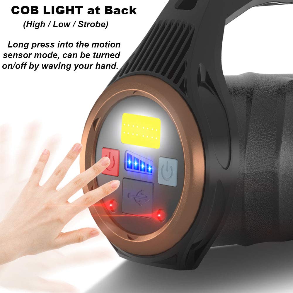 Luxnovaq Brightest Flashlight Rechargeable Powerful Tactical Flashlights With Xhp99 & Cob Led, 10000 High Lumen Zoomable Handheld Spotlight Floodlight Motion Sensor Waterproof Outdoor Usb Searchlight