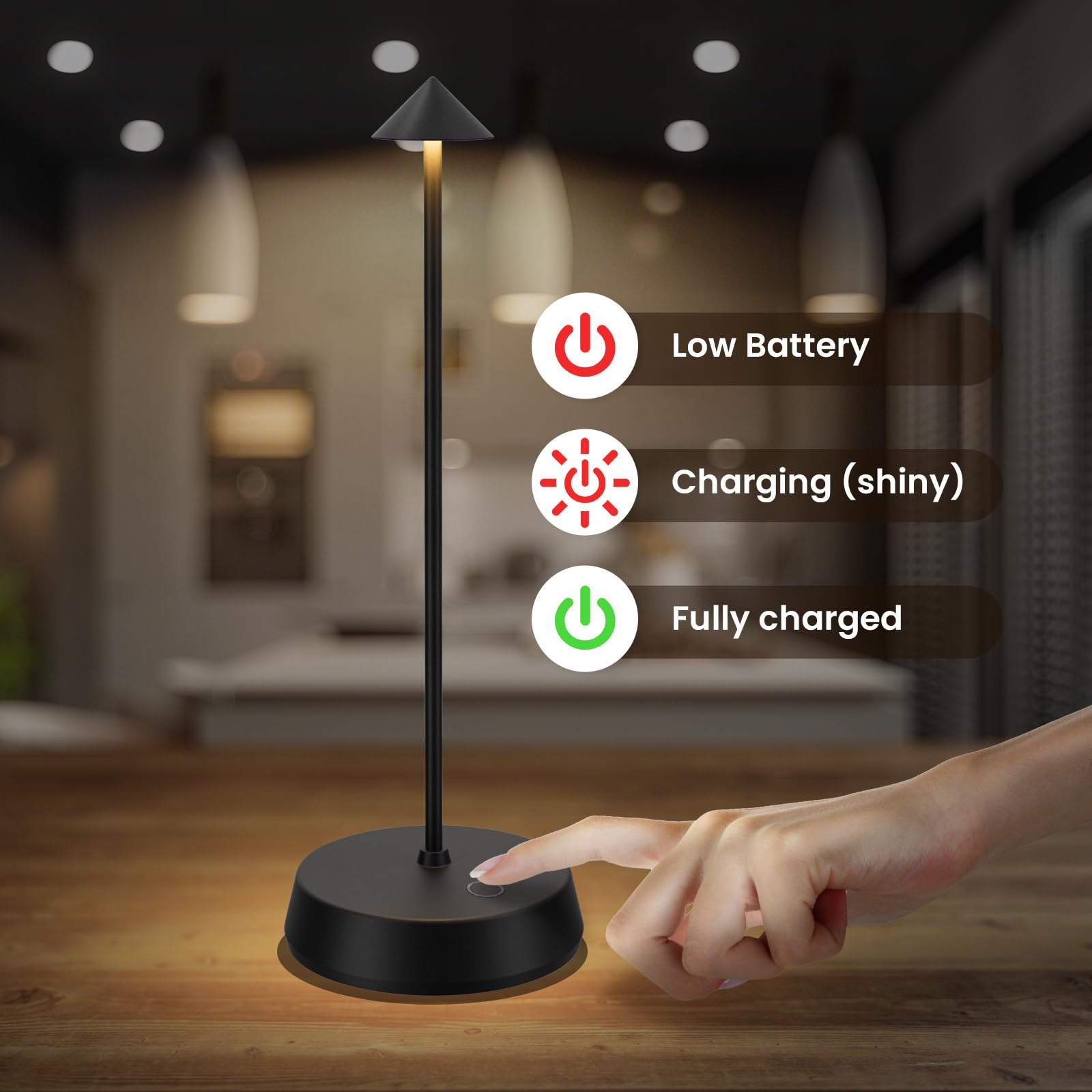 Kanweis Cordless Table Lamps Rechargeable, 6000Mah Led Battery Operated Desk Lamp, Portable Outdoor Waterproof Touch Stepless Dimmable Wireless Table Light For Dining Restaurant Home Patio (Black-1Pc)