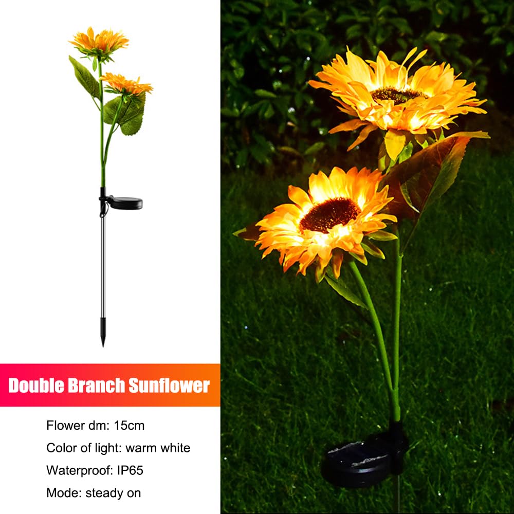 Guocheng Sunflower Solar Lights Outdoor Garden 2 Pack 4Flowers With Warm Led Light Solar Sunflower Stake Lights–Floral Outdoor Garden Decor For Patio Lawn Yard Pathway(Double)